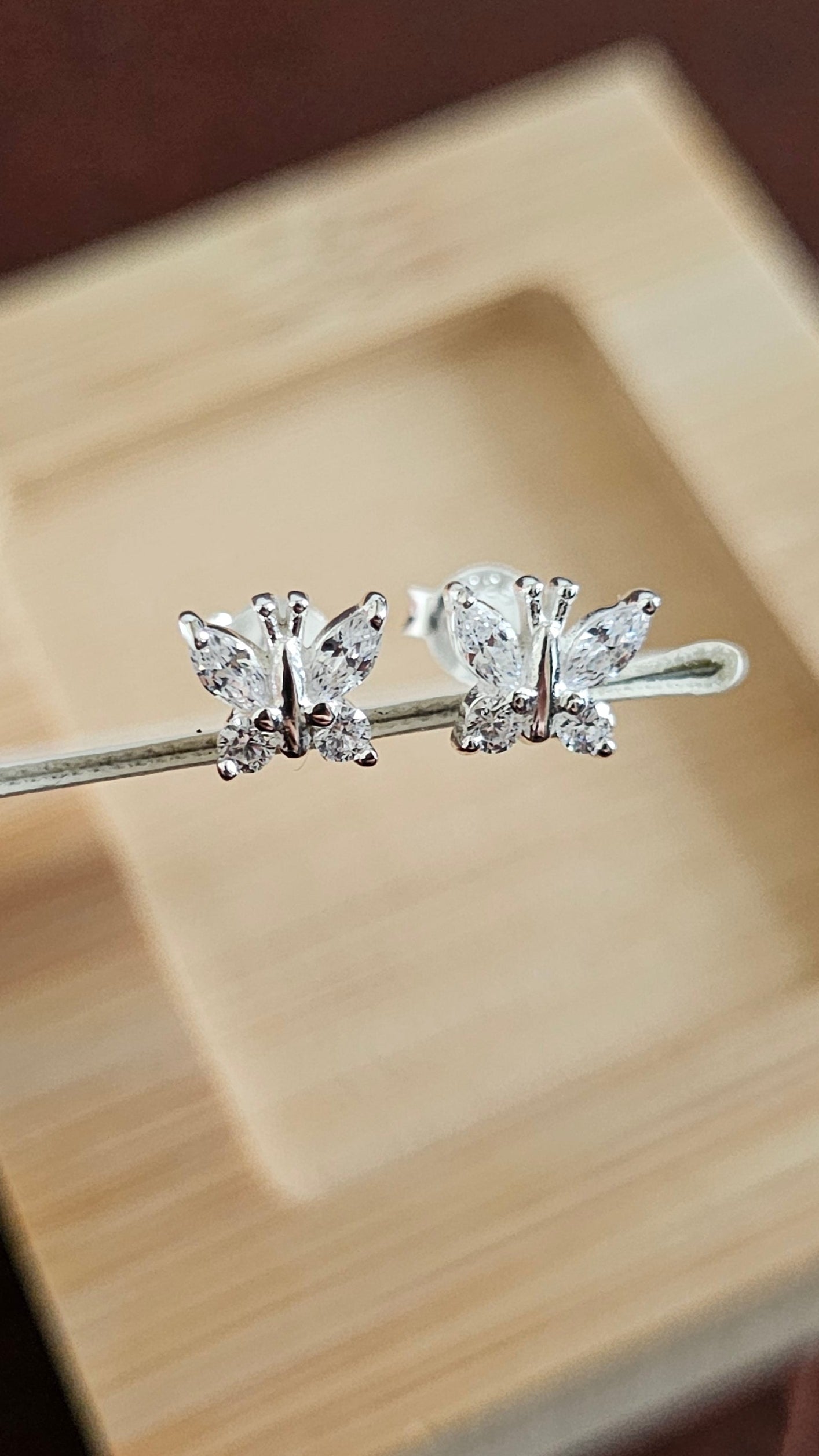 Dainty 925 Sterling Silver Clear CZ Butterfly Stud Earrings