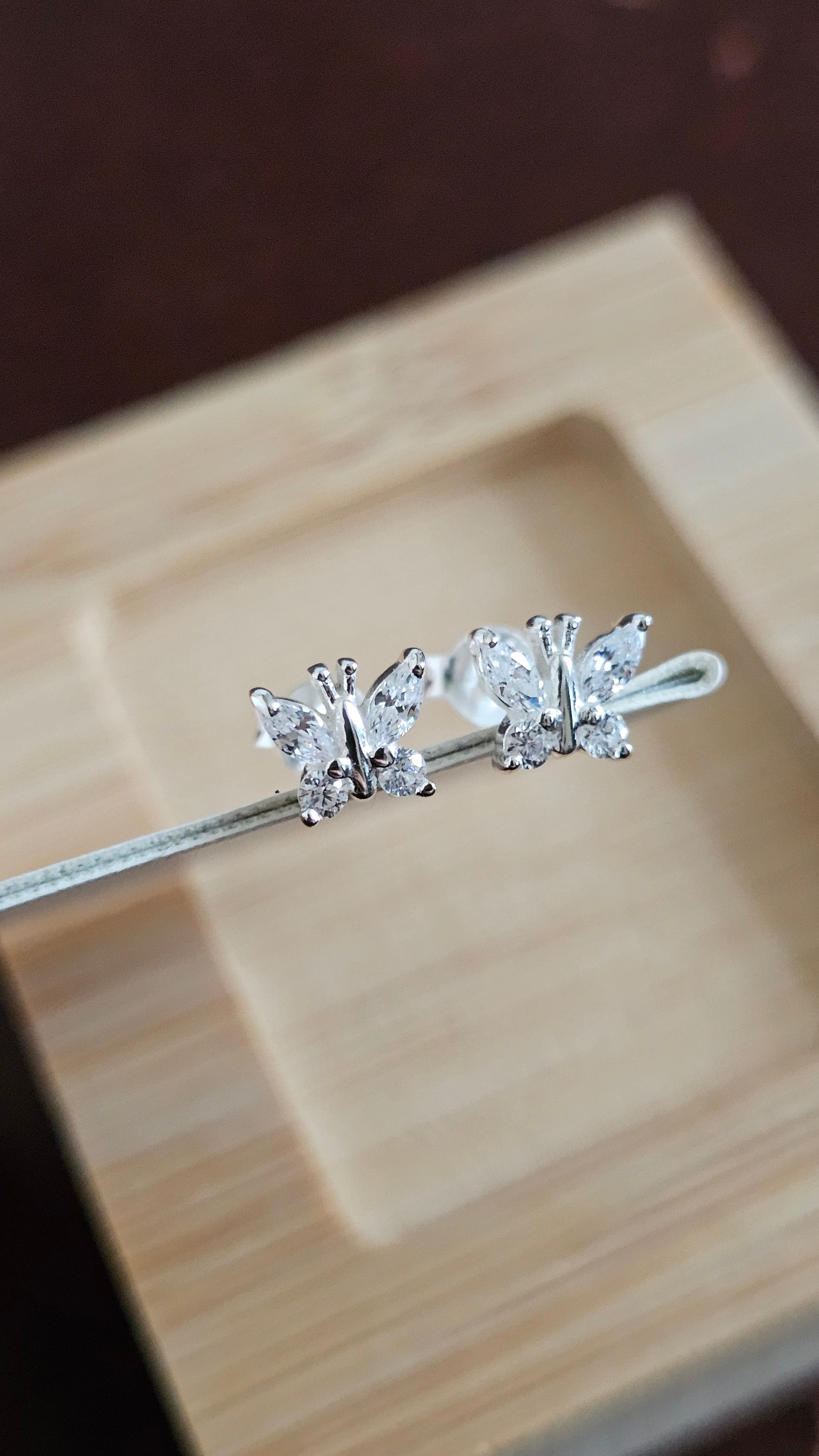 Dainty 925 Sterling Silver Clear CZ Butterfly Stud Earrings