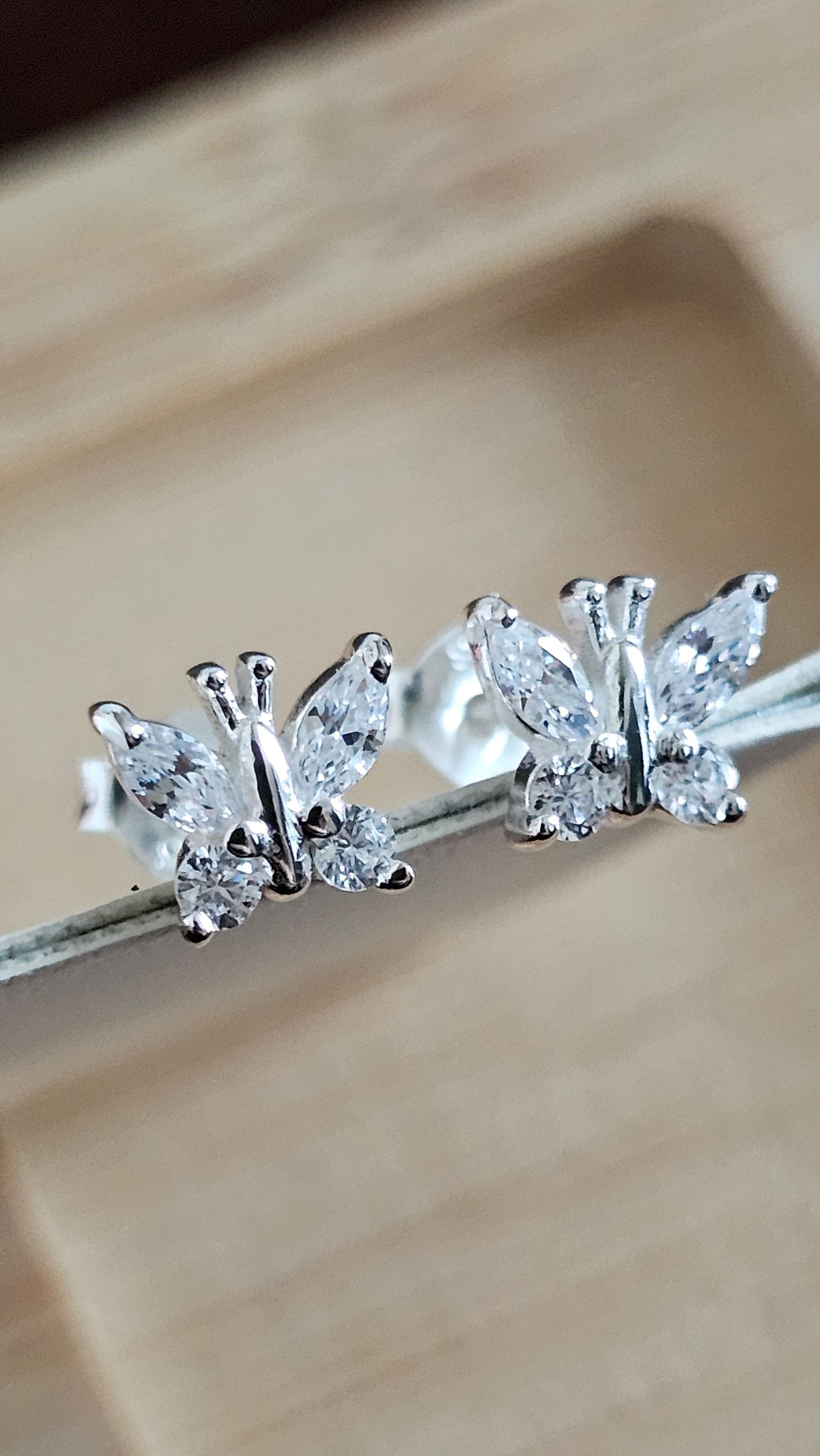 Dainty 925 Sterling Silver Clear CZ Butterfly Stud Earrings