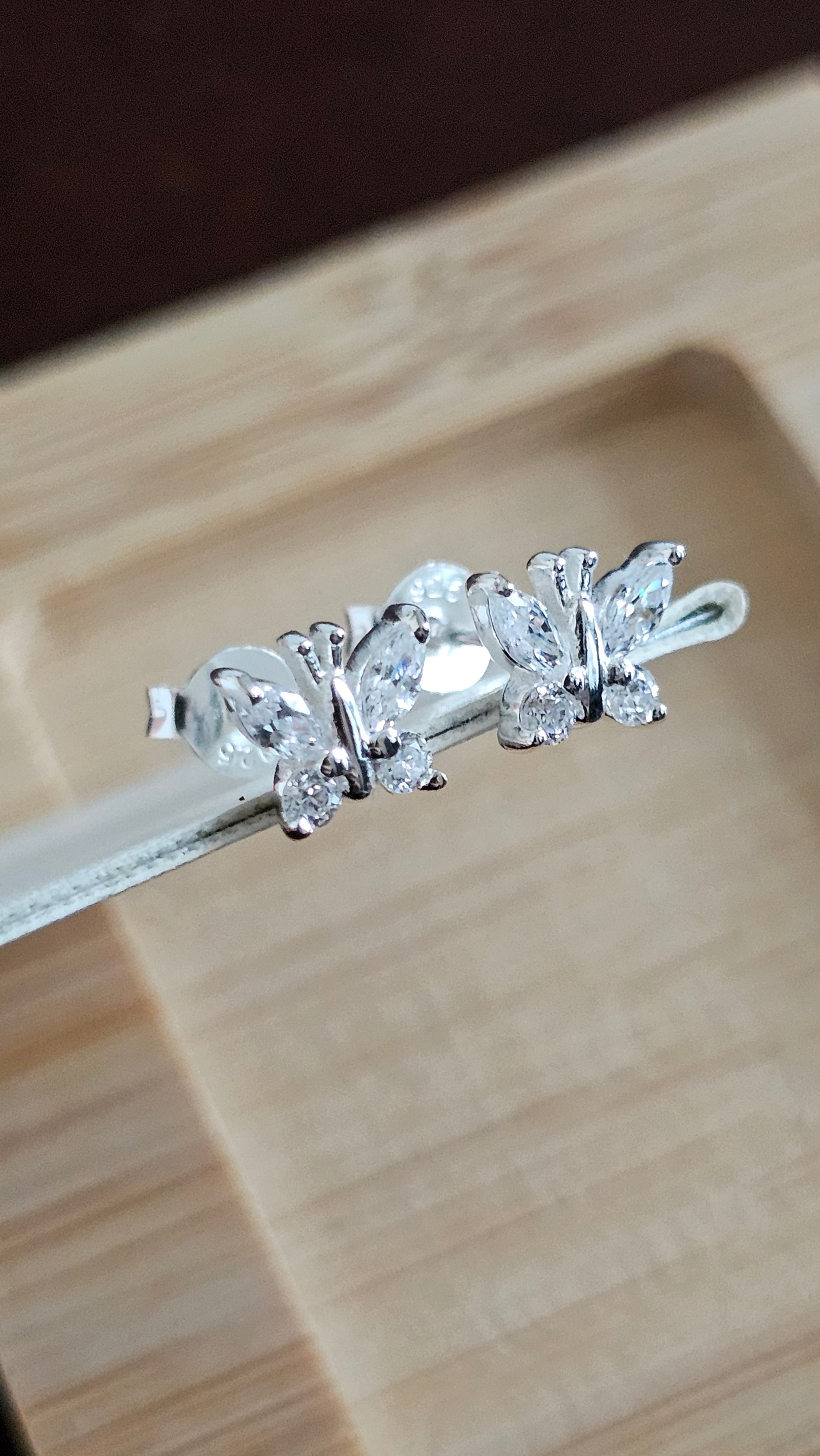 Dainty 925 Sterling Silver Clear CZ Butterfly Stud Earrings