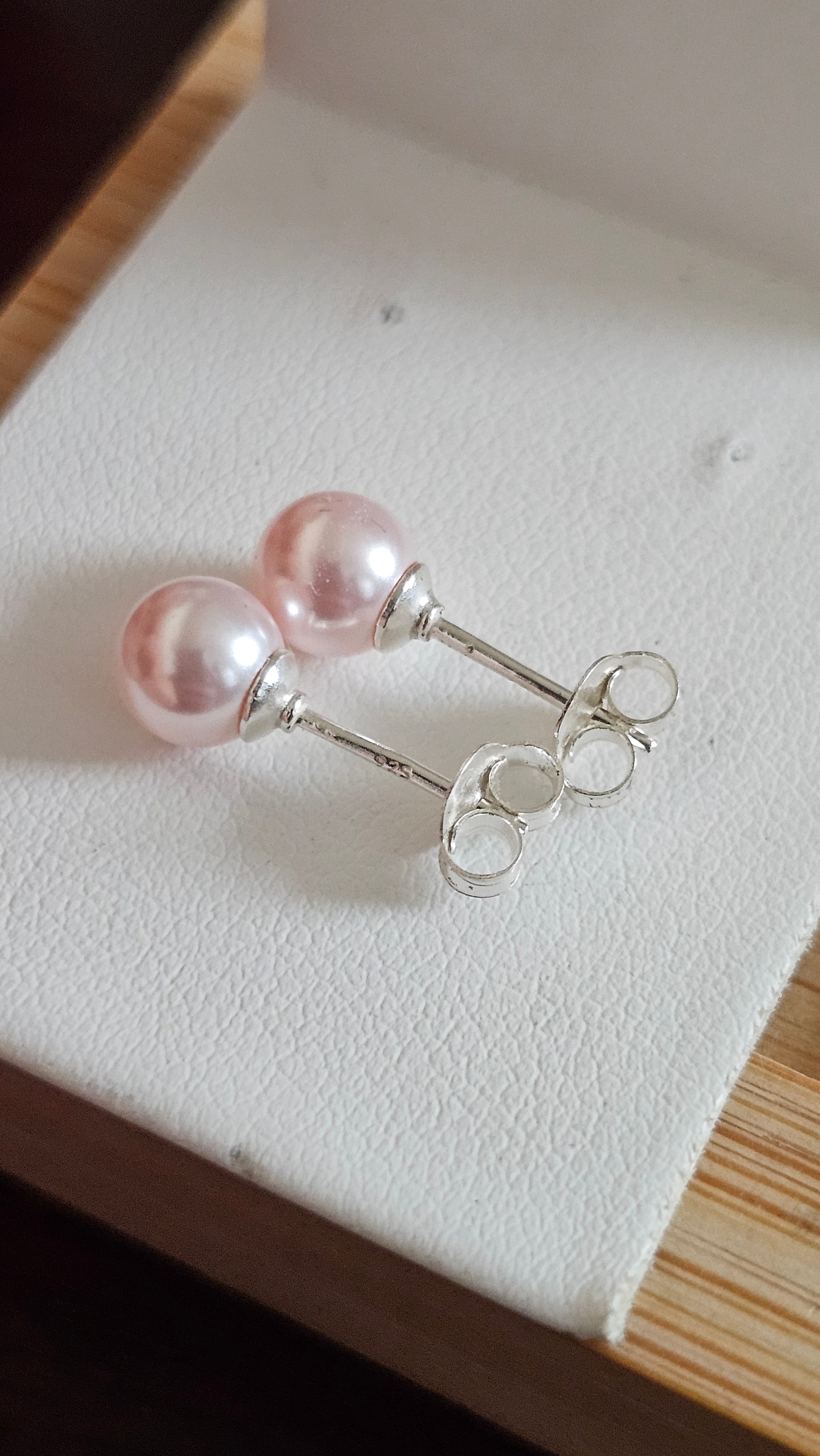 Elegant 925 Sterling Silver Plush Pink Pearl Stud Earrings, 6mm
