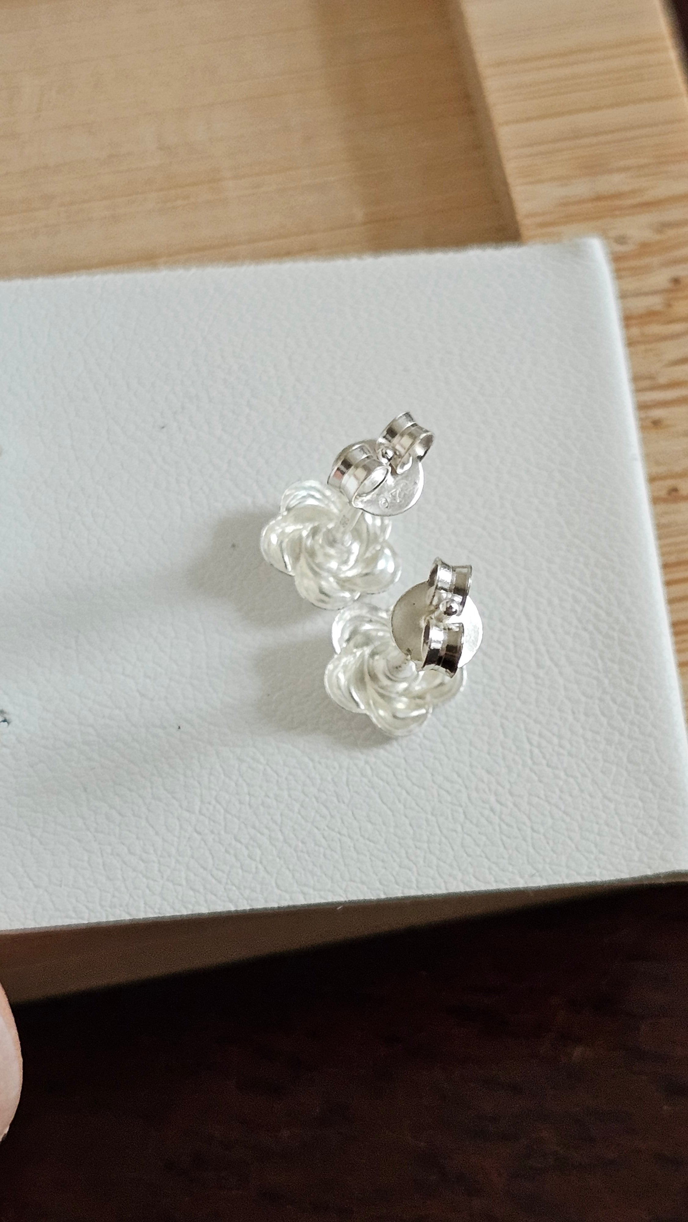 Elegant 925 Sterling Silver Pink Stone Floral Stud Earrings