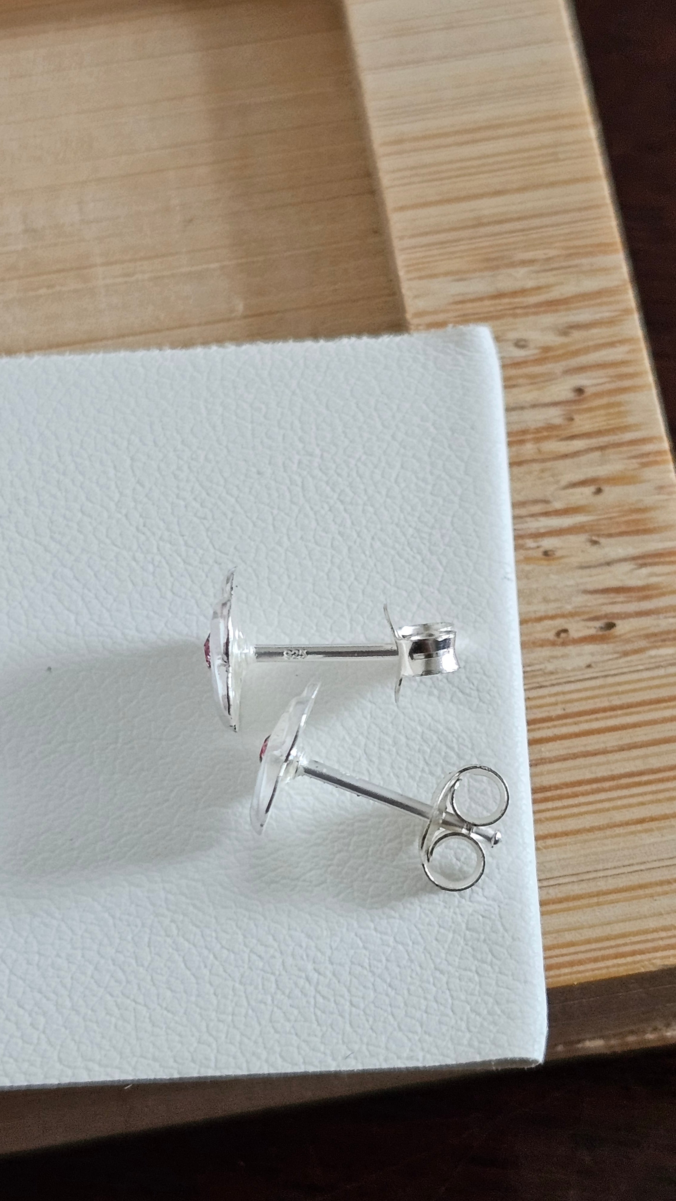 Elegant 925 Sterling Silver Pink Stone Floral Stud Earrings