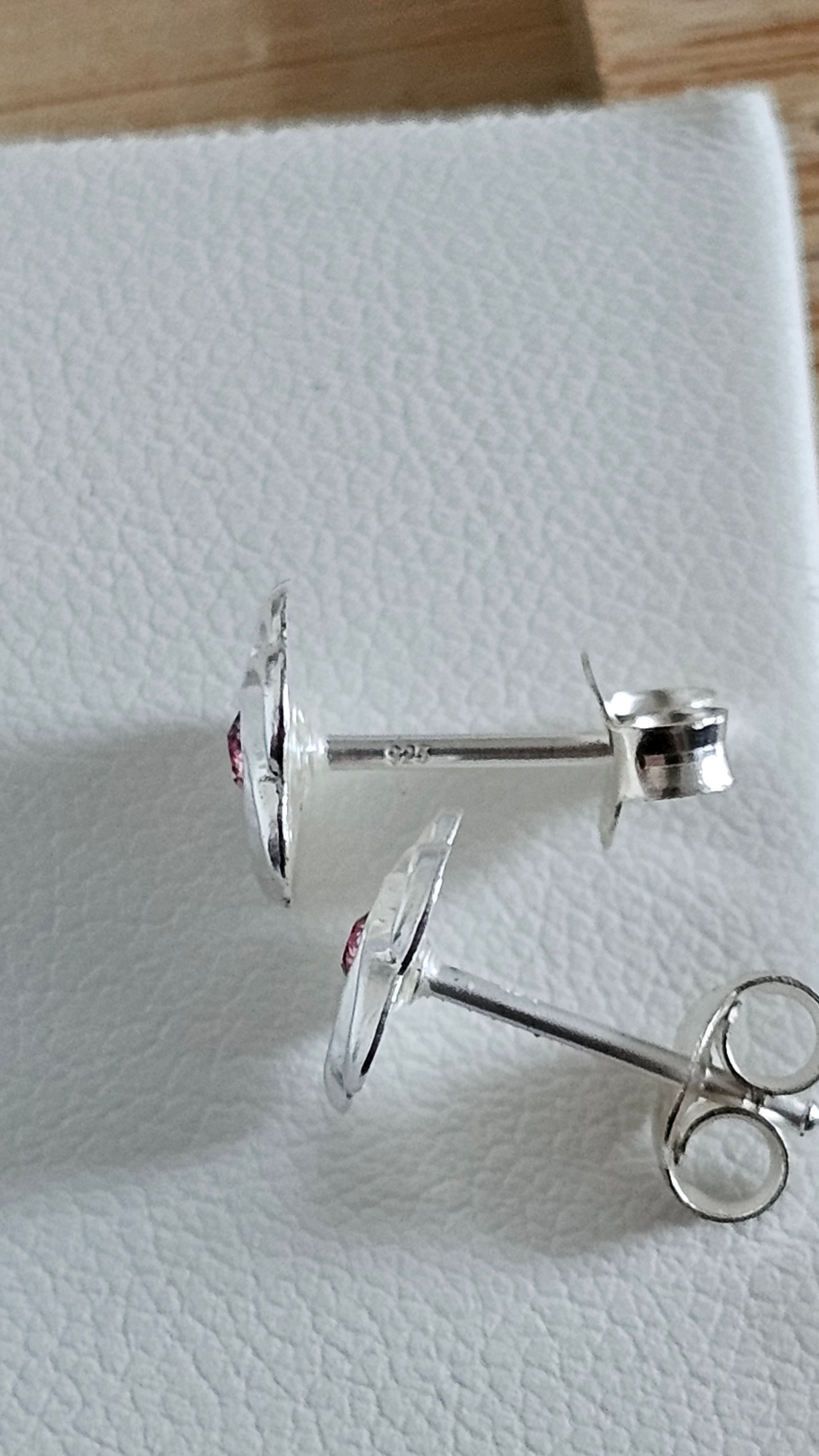 Elegant 925 Sterling Silver Pink Stone Floral Stud Earrings