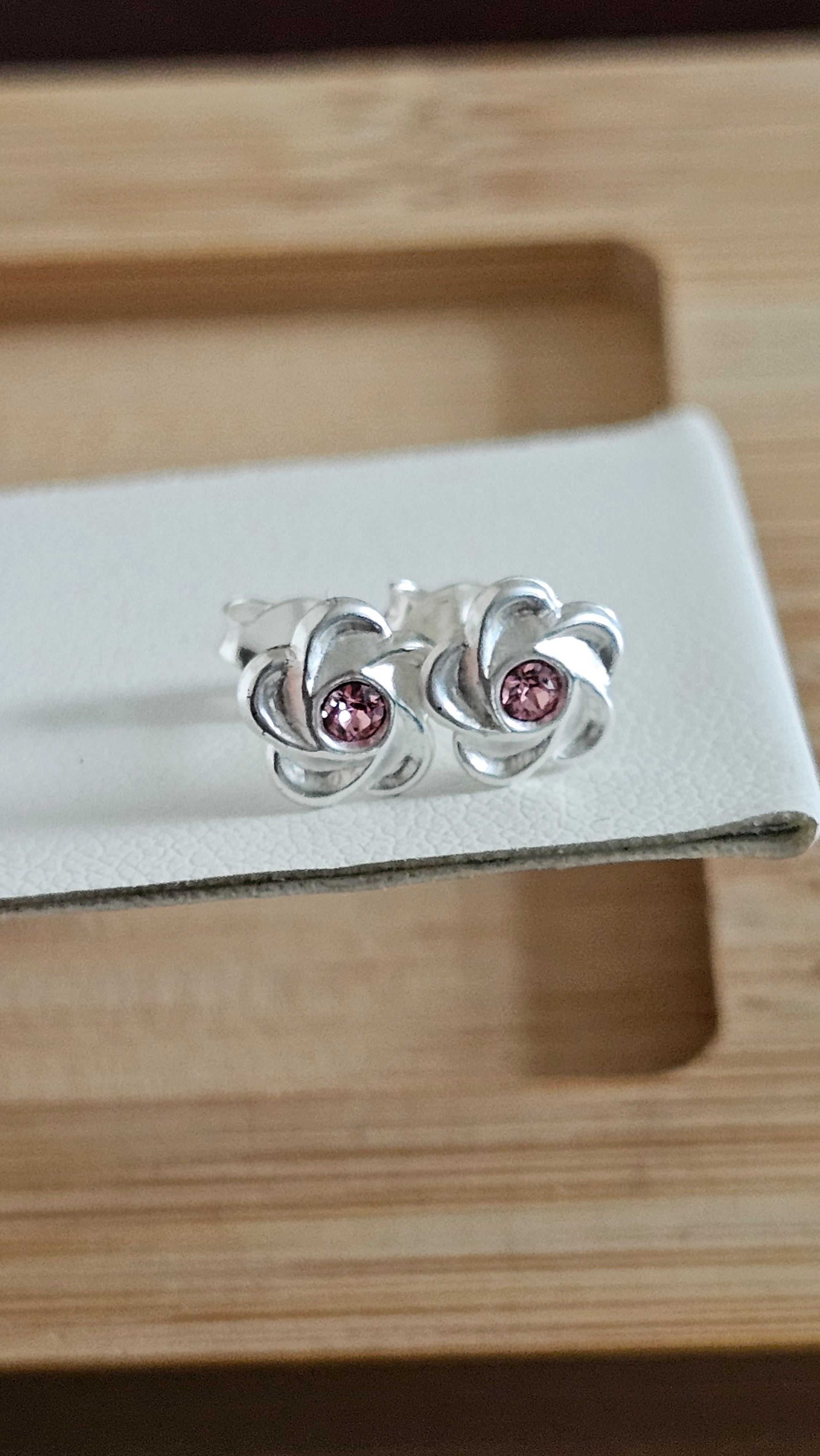 Elegant 925 Sterling Silver Pink Stone Floral Stud Earrings