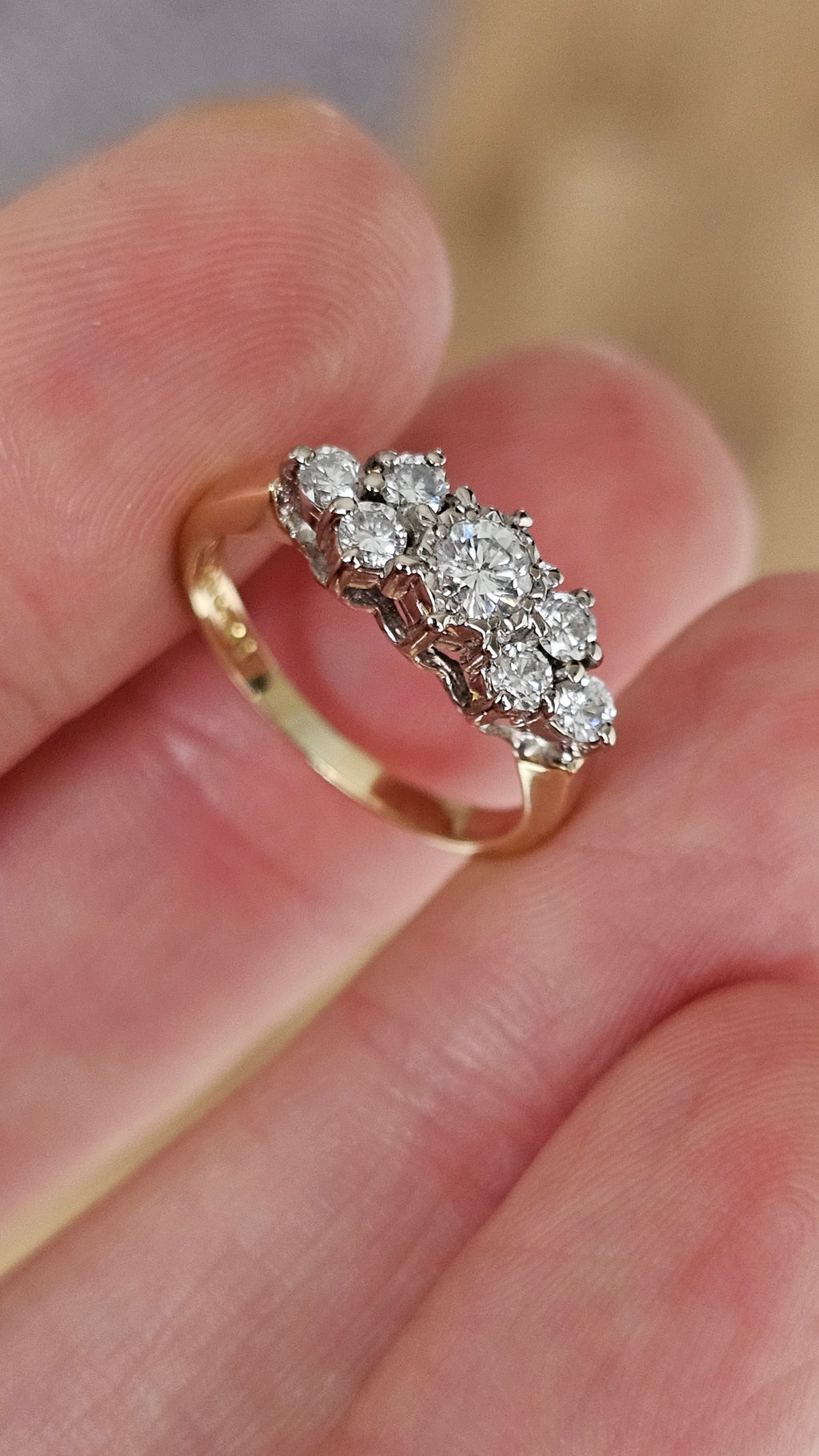 18ct Yellow Gold 0.50ct Natural Diamond Cluster Ring – Size J