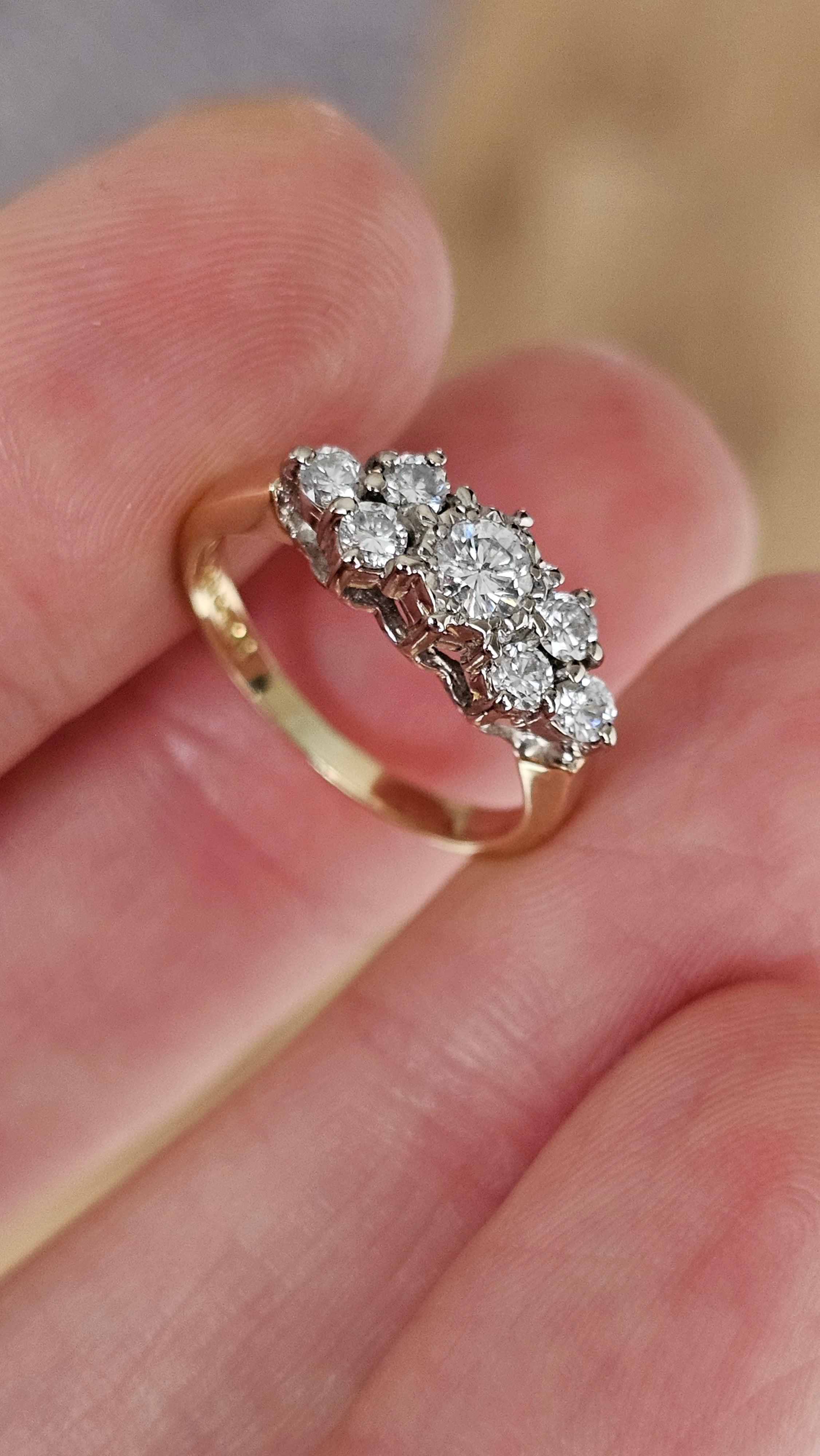 18ct Yellow Gold 0.50ct Natural Diamond Cluster Ring – Size J
