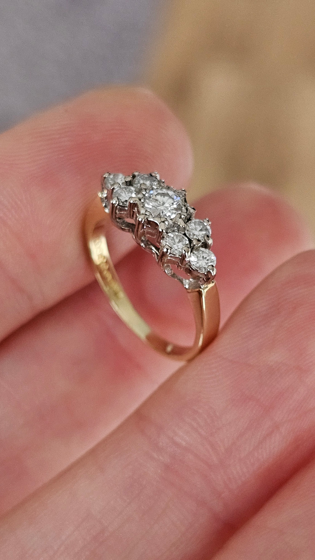 18ct Yellow Gold 0.50ct Natural Diamond Cluster Ring – Size J