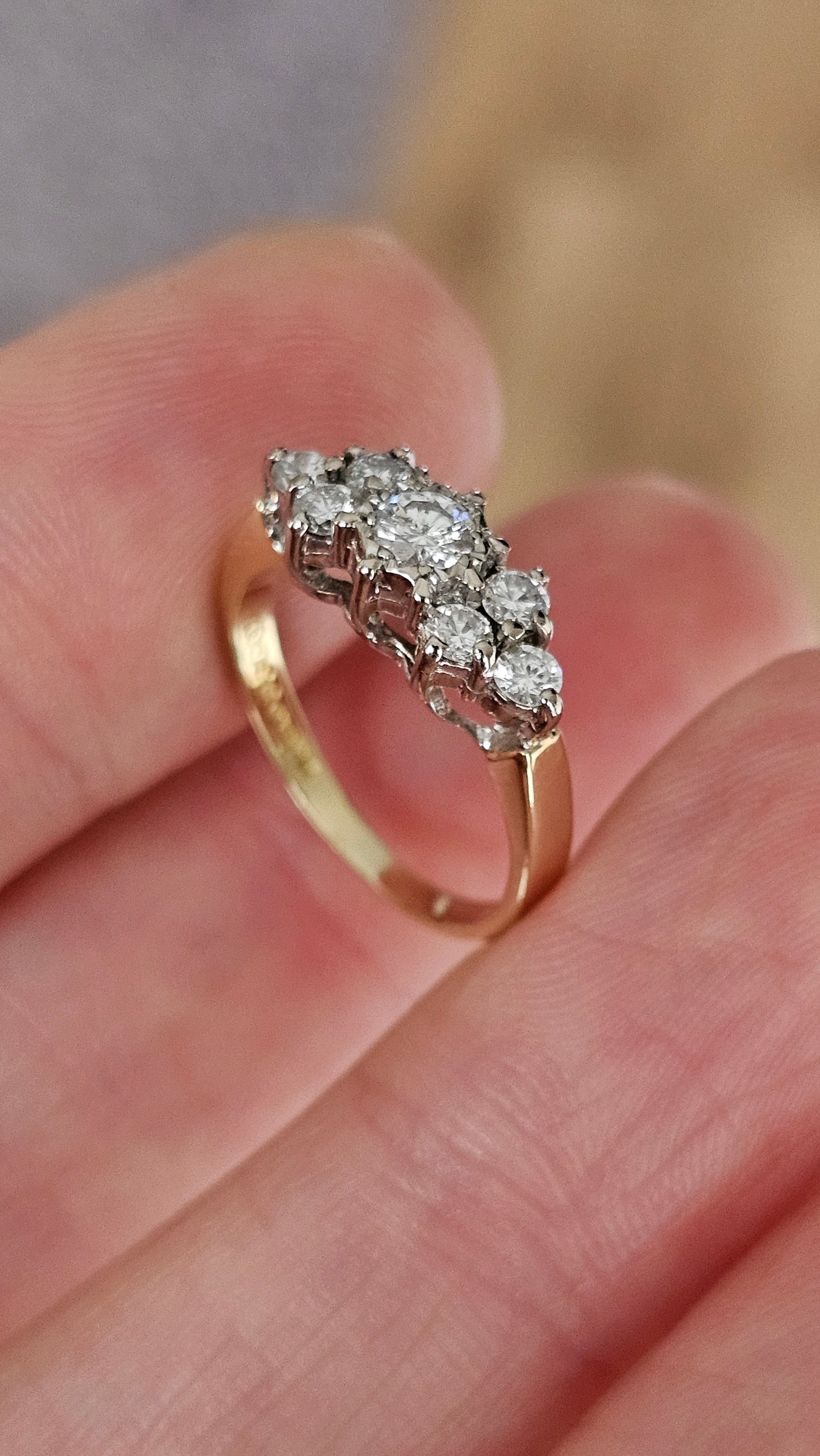 18ct Yellow Gold 0.50ct Natural Diamond Cluster Ring – Size J