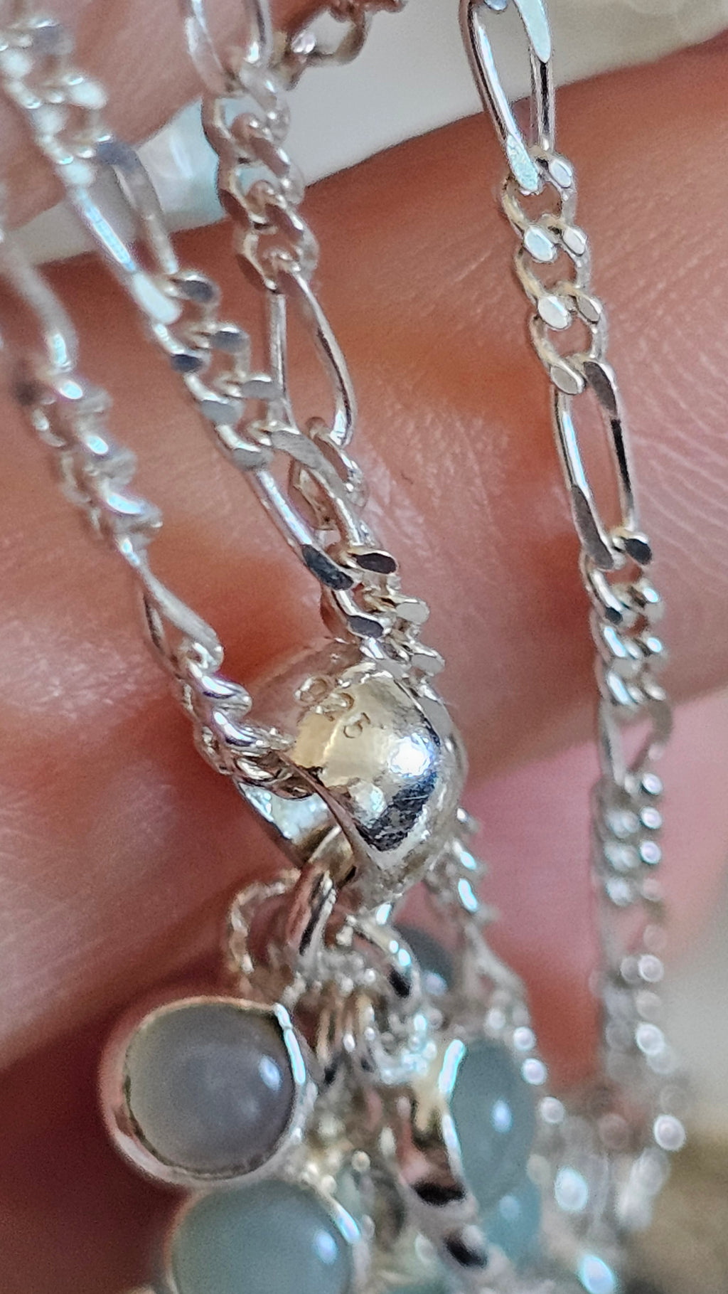 925 Sterling Silver Aqua Chalcedony Cluster Pendant on 20" Figaro Chain