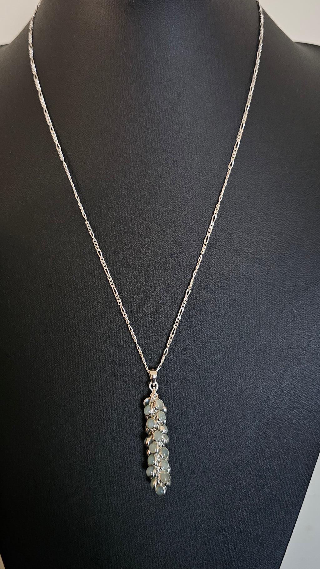 925 Sterling Silver Aqua Chalcedony Cluster Pendant on 20" Figaro Chain
