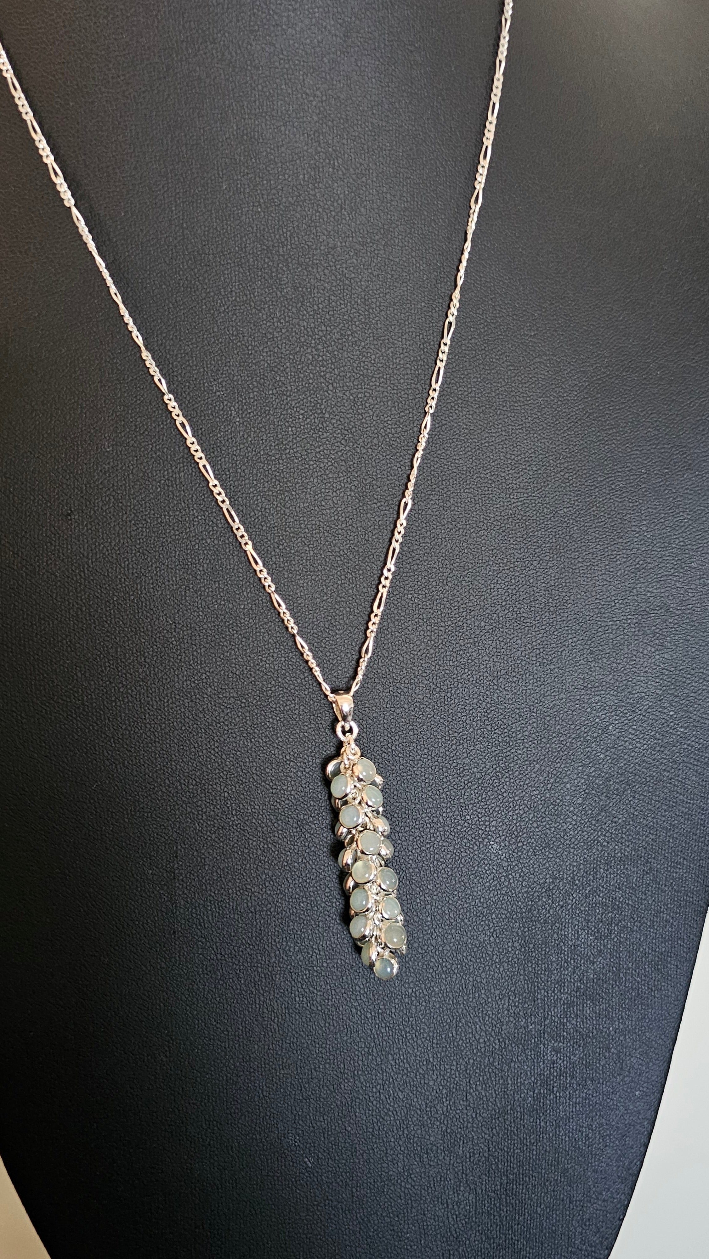 925 Sterling Silver Aqua Chalcedony Cluster Pendant on 20" Figaro Chain