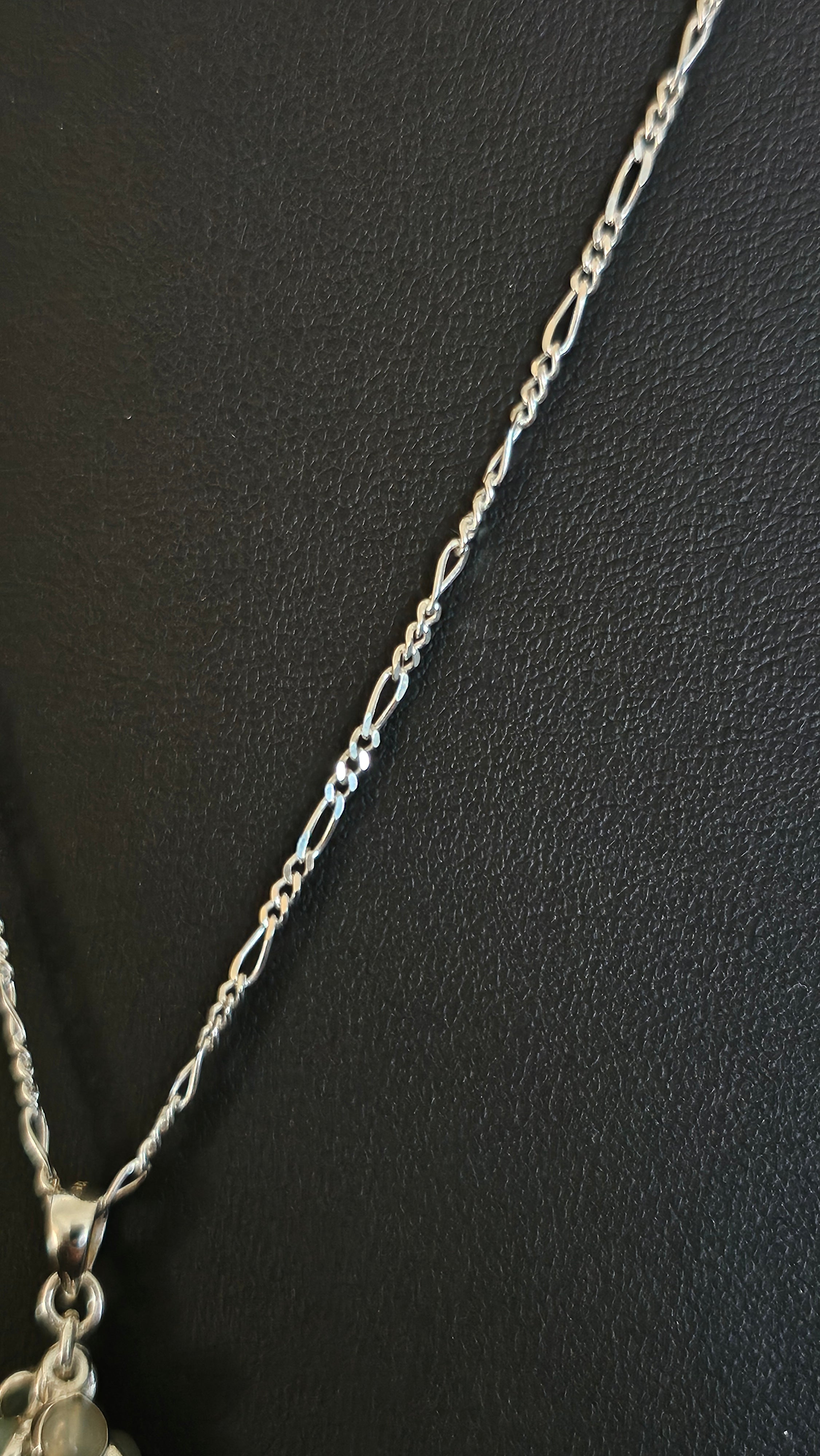 925 Sterling Silver Aqua Chalcedony Cluster Pendant on 20" Figaro Chain