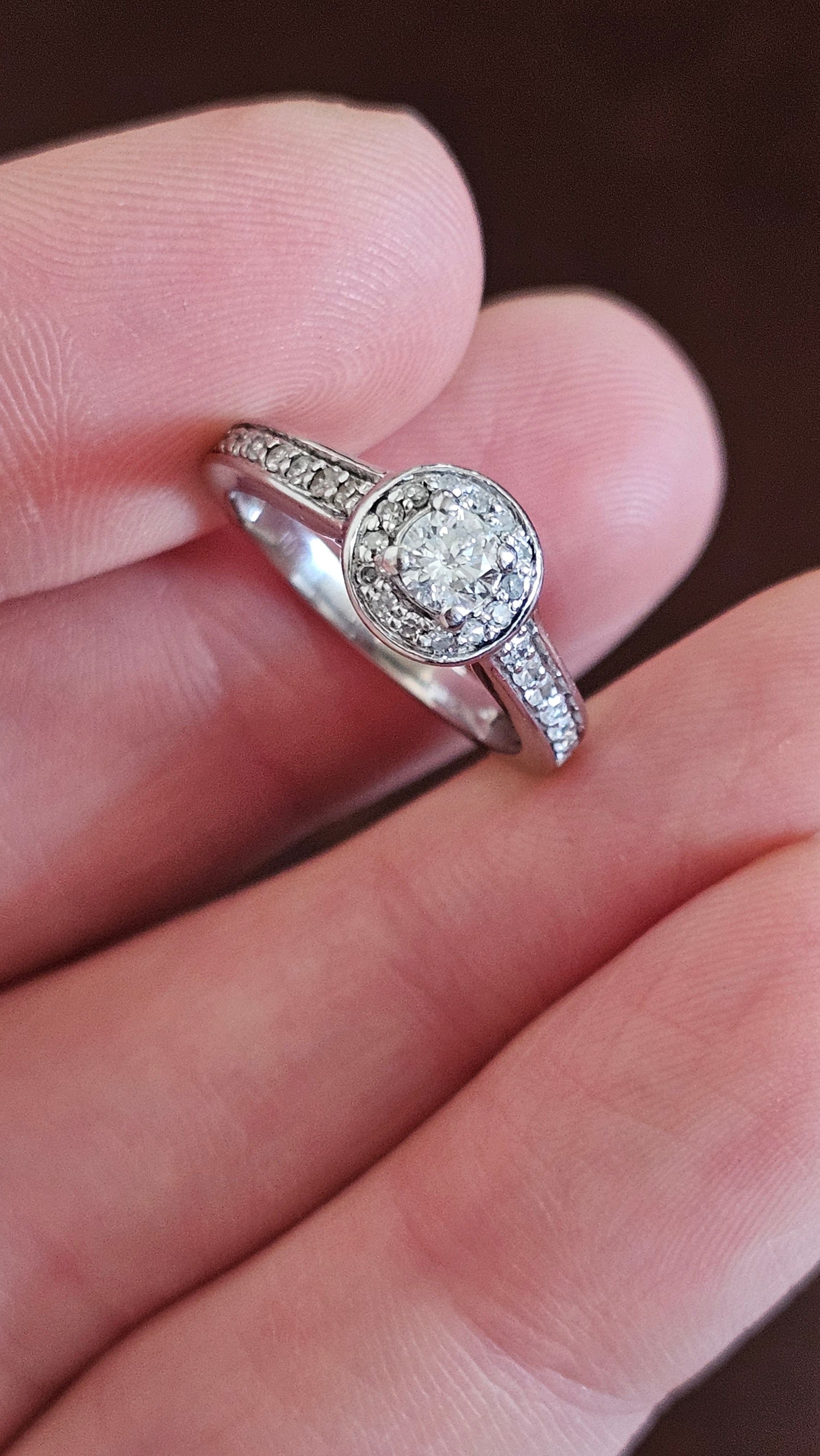 Ernest Jones 950 Platinum 0.50ct Natural Diamond Halo Engagement Ring - Size K