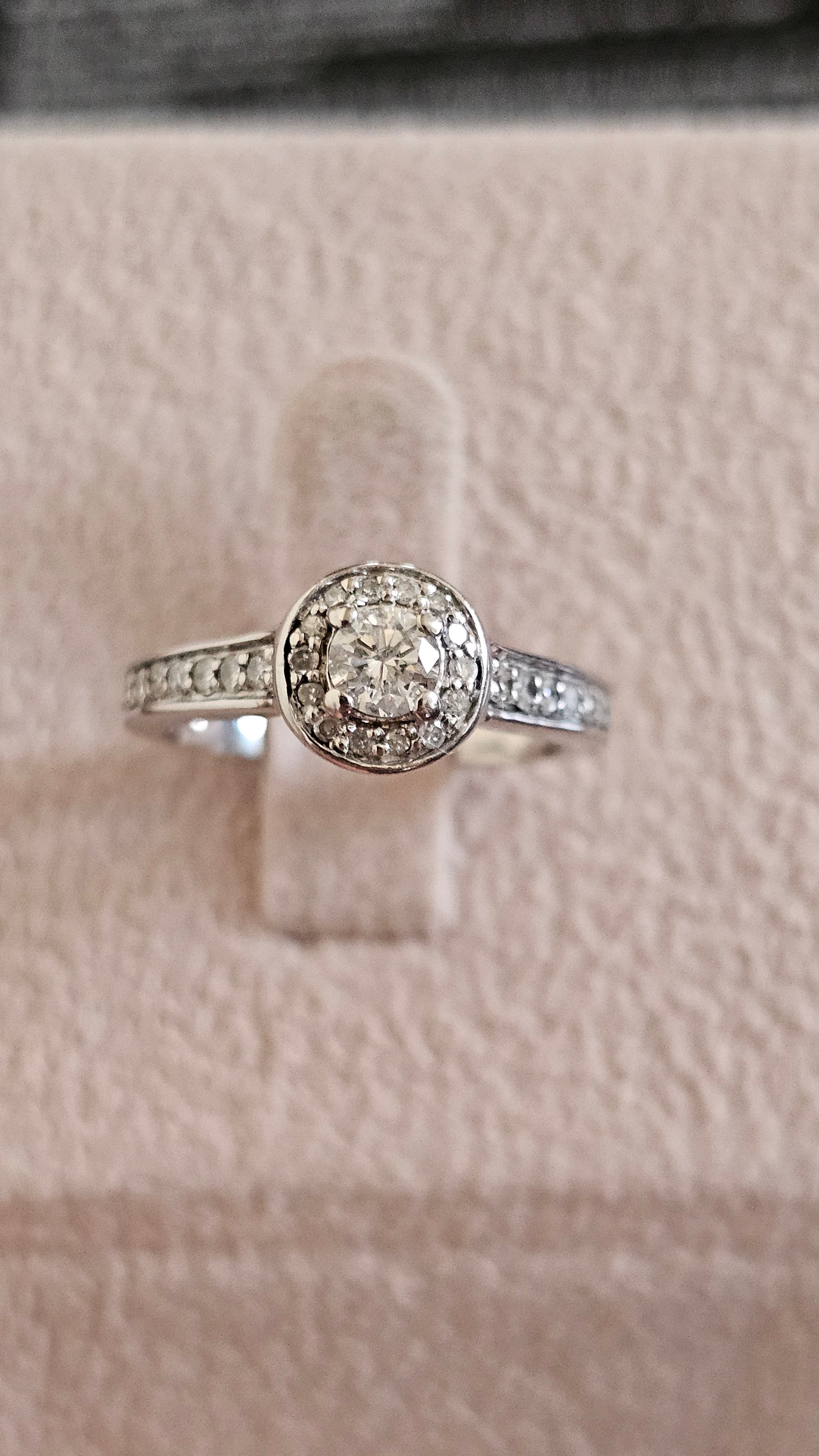 Ernest Jones 950 Platinum 0.50ct Natural Diamond Halo Engagement Ring - Size K