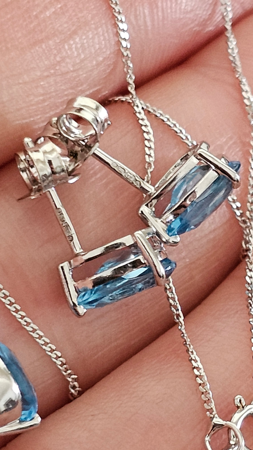 Elegant 9ct White Gold and Pear Cut Blue Topaz Jewellery Suite – Pendant & Earrings