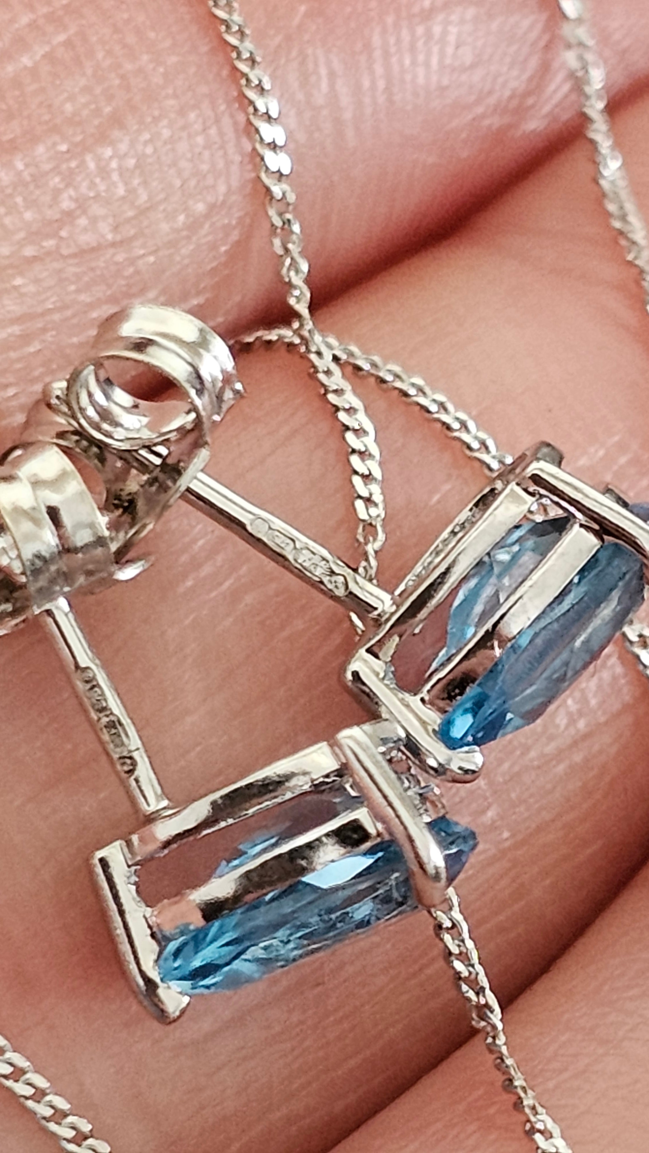 Elegant 9ct White Gold and Pear Cut Blue Topaz Jewellery Suite – Pendant & Earrings