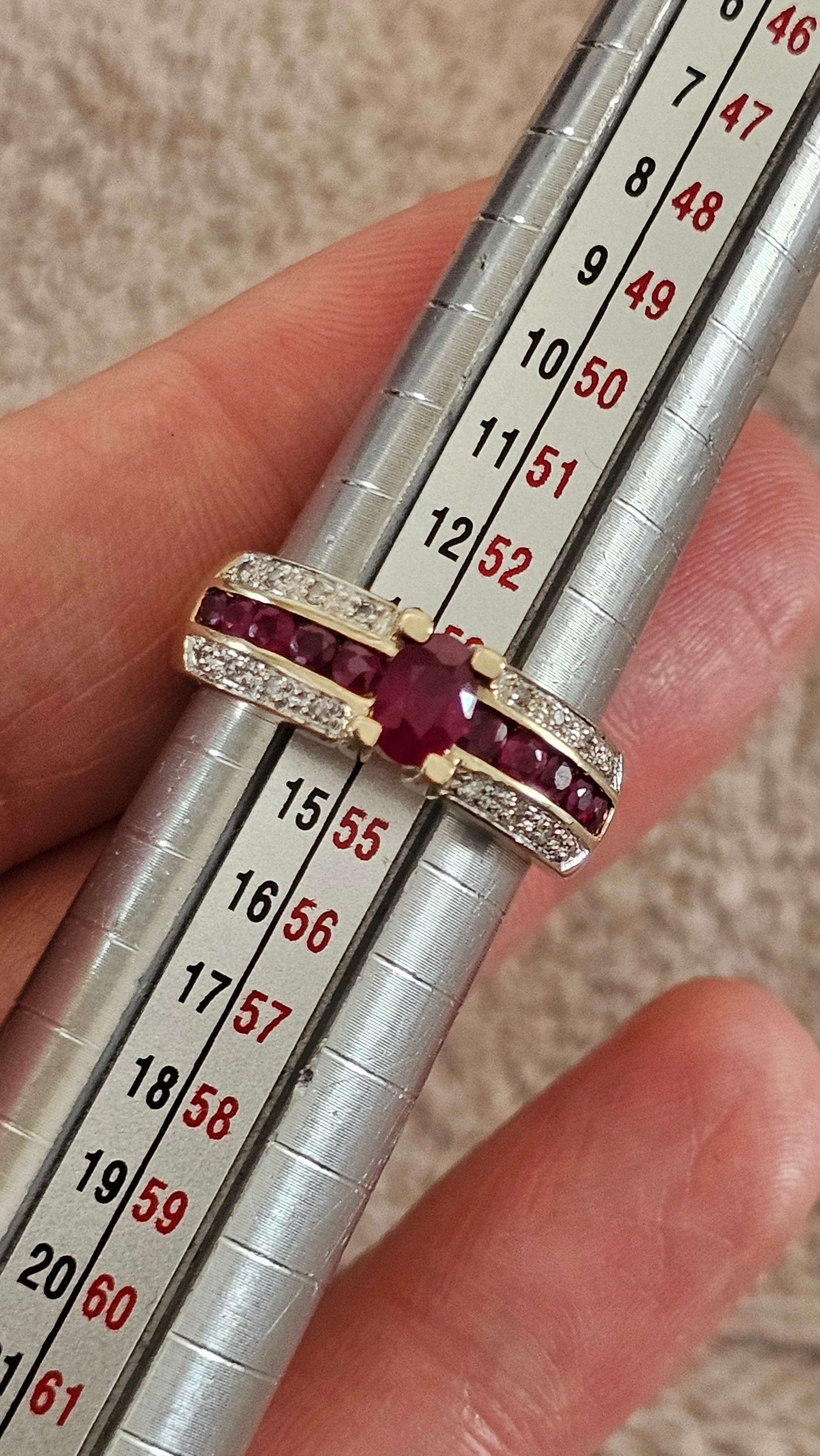 9ct Yellow Gold Ruby and Diamond Ring , size N , 4.58 grams