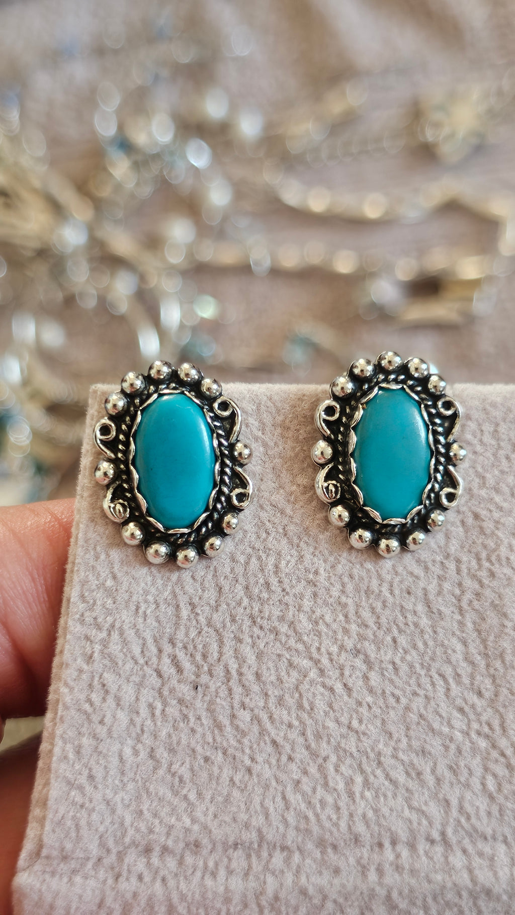 Vintage Southwestern Sterling Silver & Turquoise Scalloped Clip-On Earrings