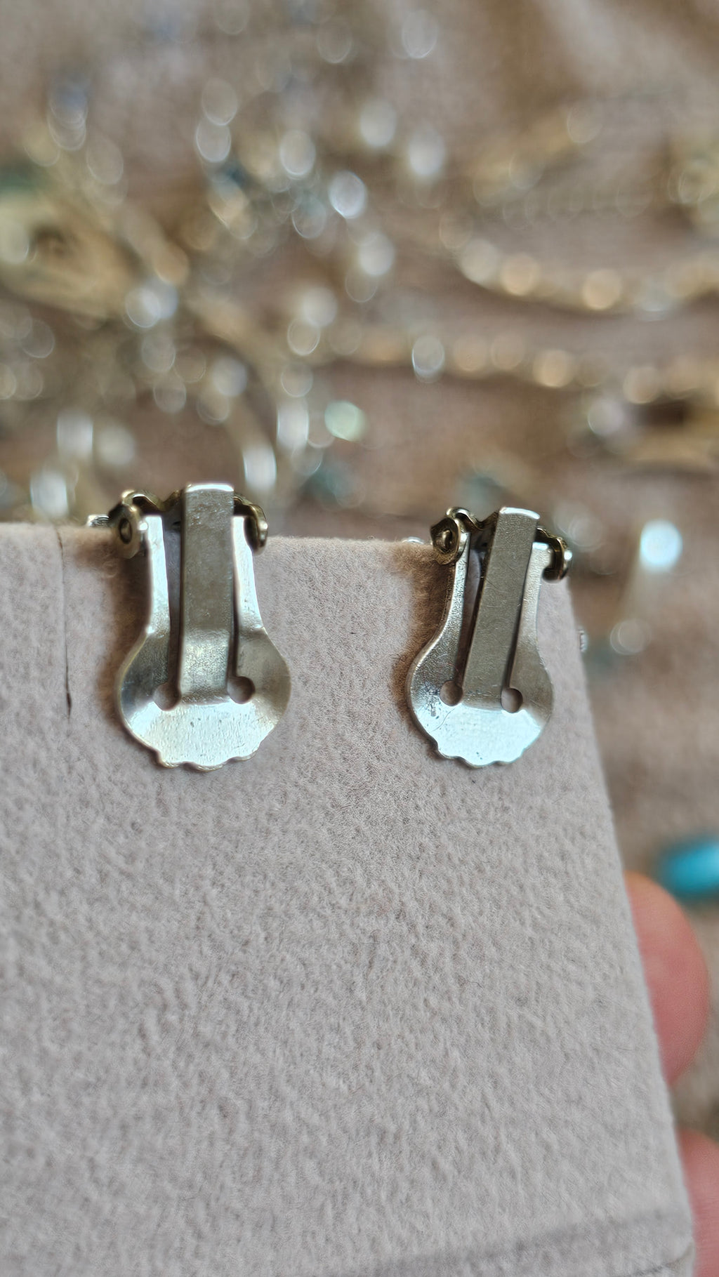 Vintage Southwestern Sterling Silver & Turquoise Scalloped Clip-On Earrings