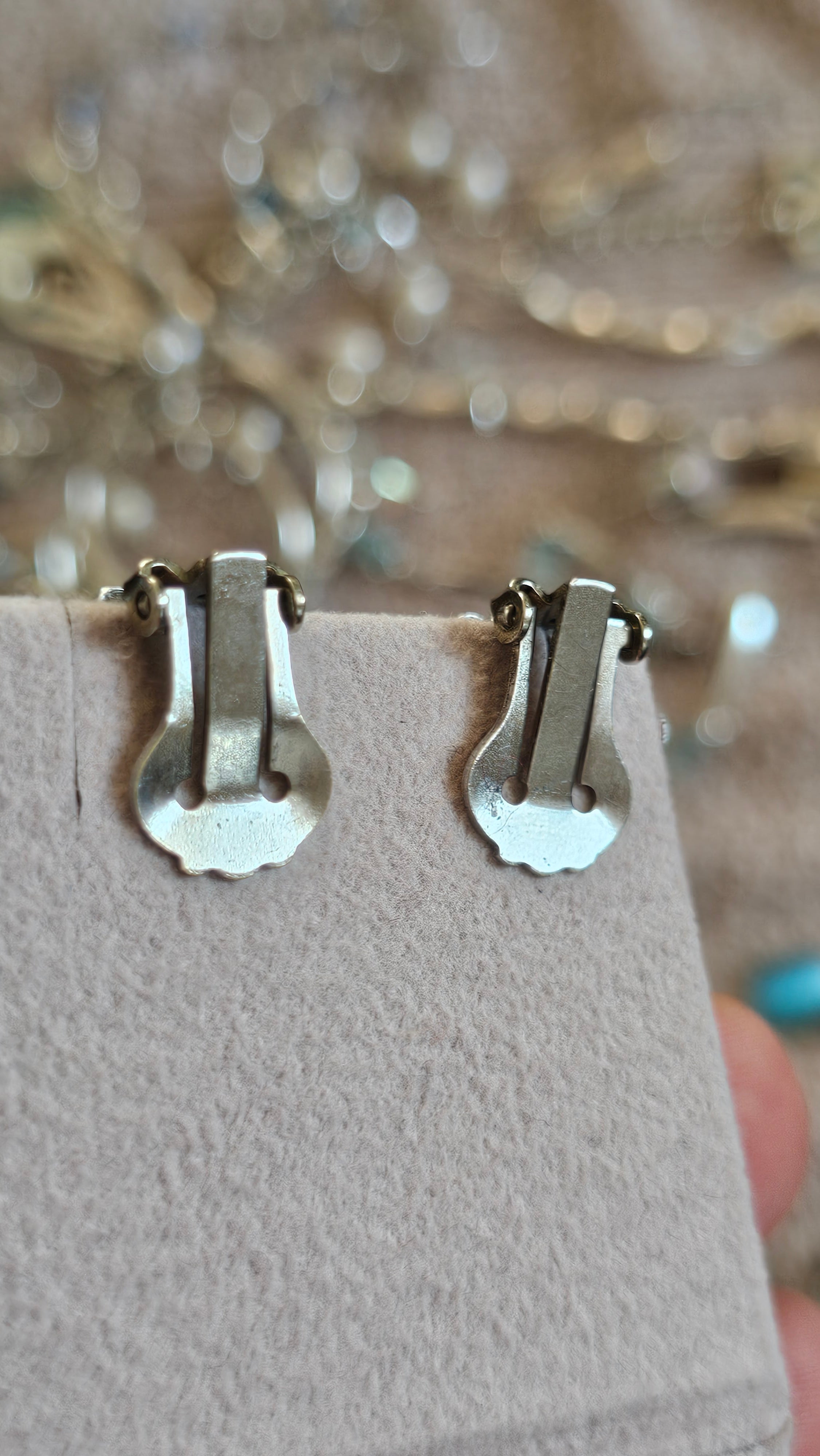 Vintage Southwestern Sterling Silver & Turquoise Scalloped Clip-On Earrings