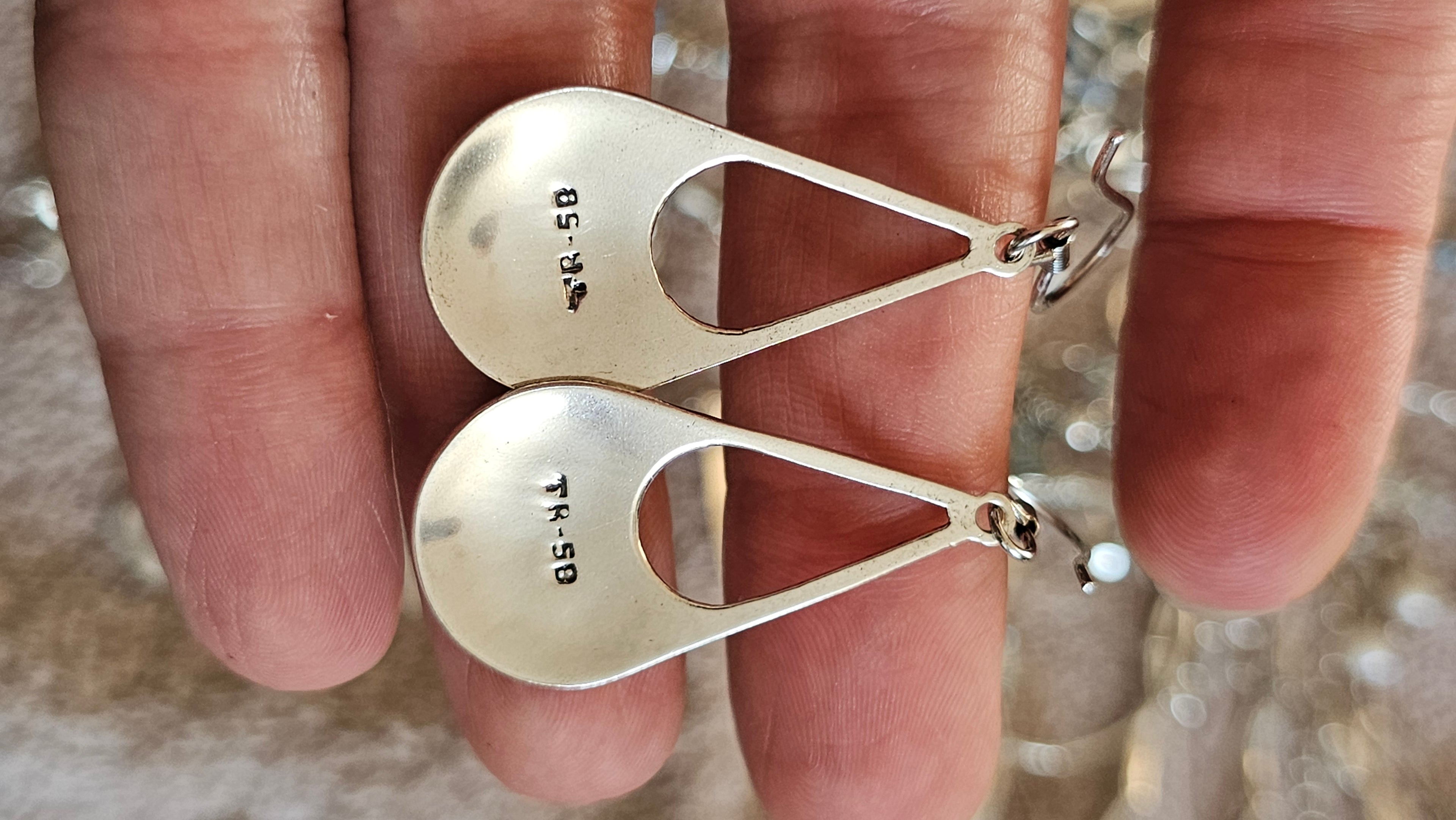 Vintage Taxco Sterling Silver and Turquoise Inlay Teardrop Dangle Earrings TR-58