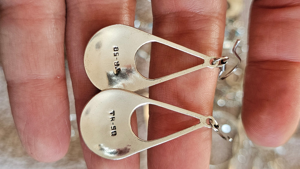 Vintage Taxco Sterling Silver and Turquoise Inlay Teardrop Dangle Earrings TR-58