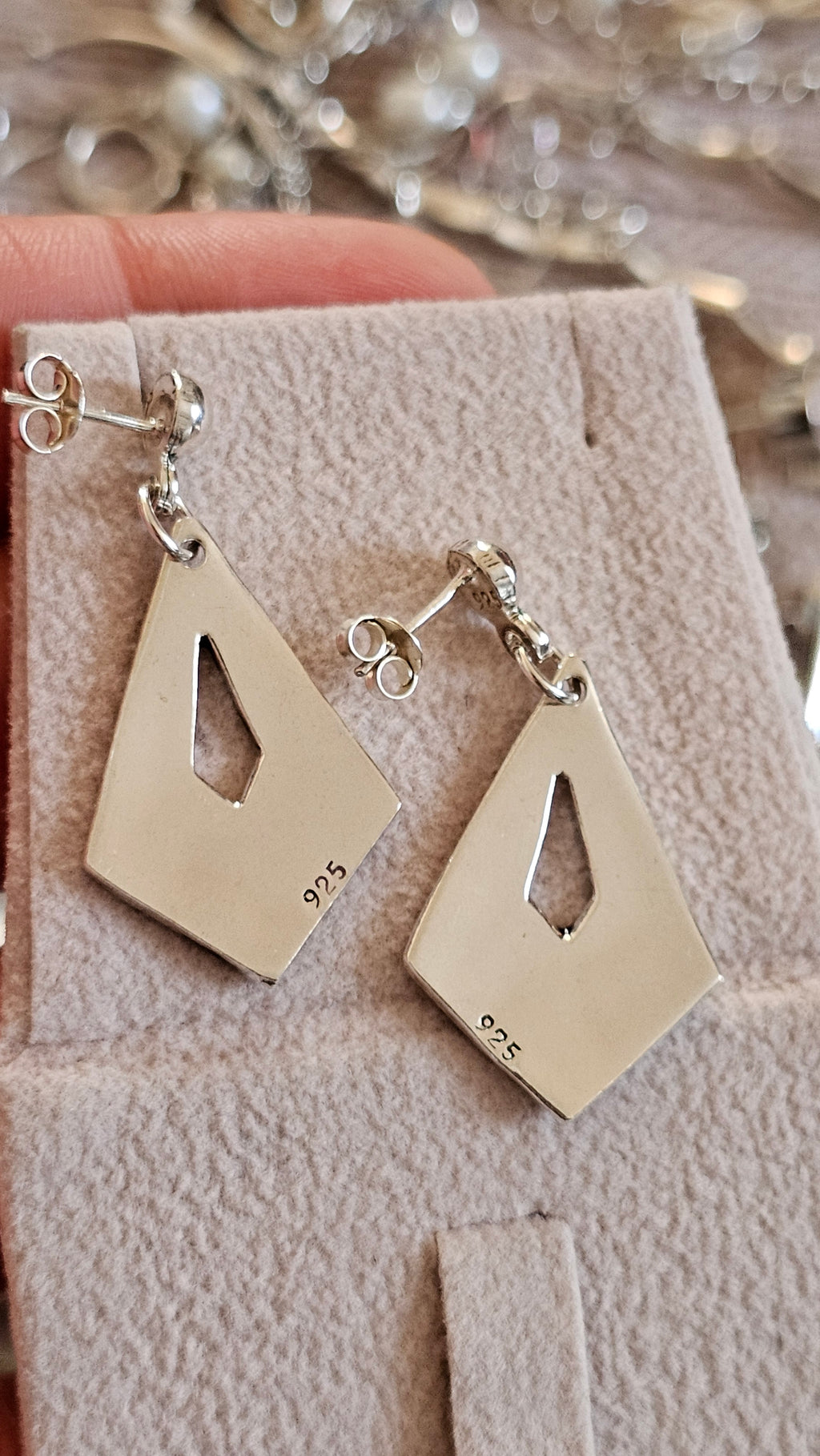 Vintage 925 Sterling Silver Geometric Turquoise Inlay Drop Earrings