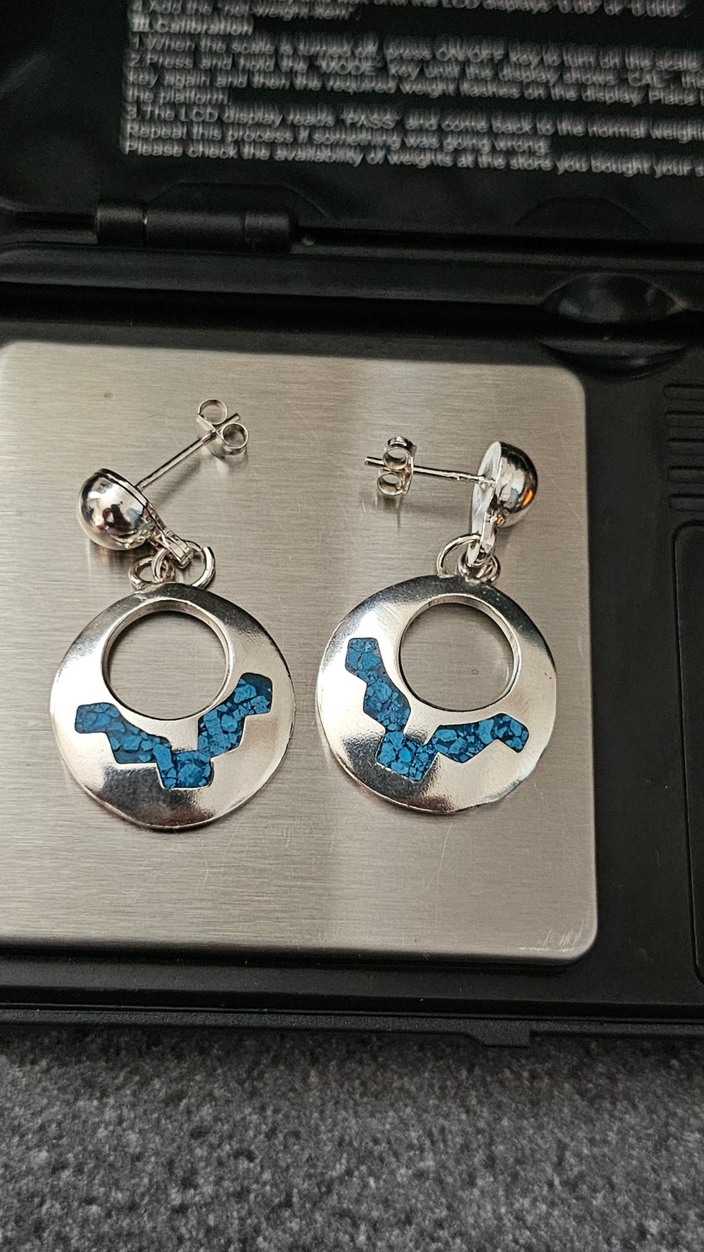 Vintage Taxco Mexico 925 Sterling Silver Turquoise Inlay Drop Earrings