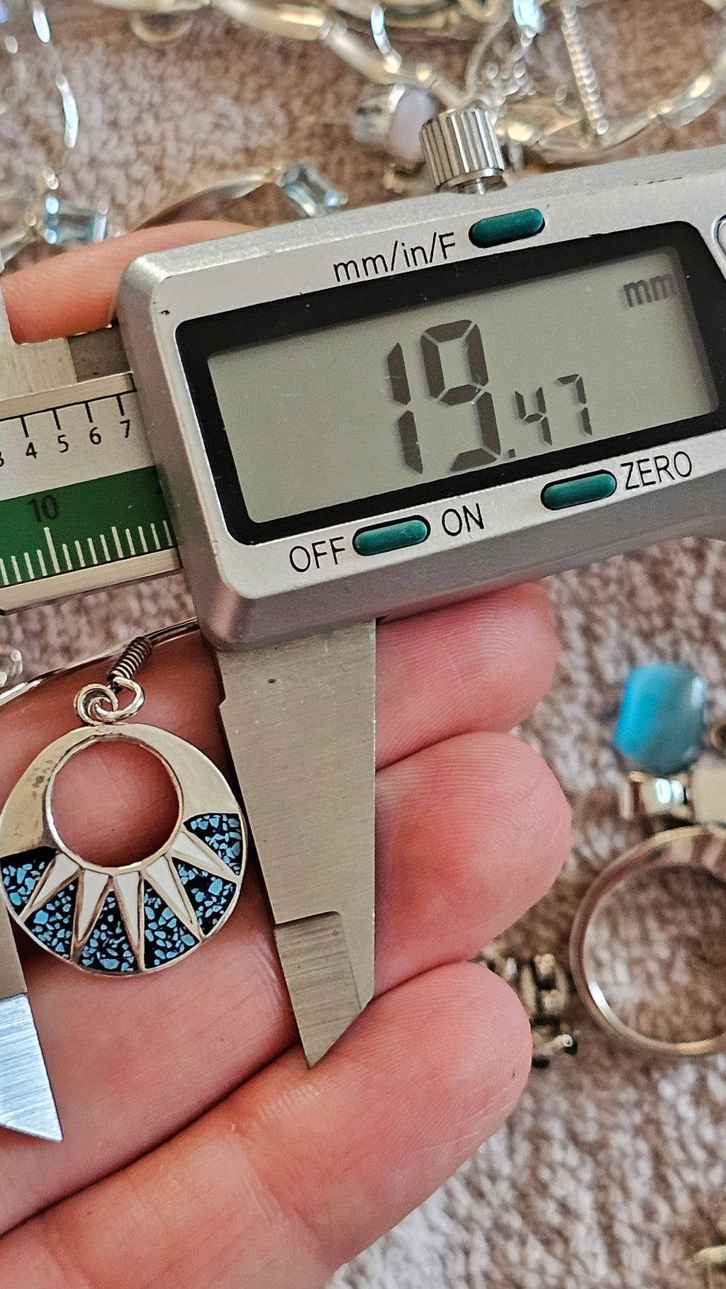 Vintage Taxco 925 Sterling Silver Turquoise Inlay Sunburst Drop Earrings