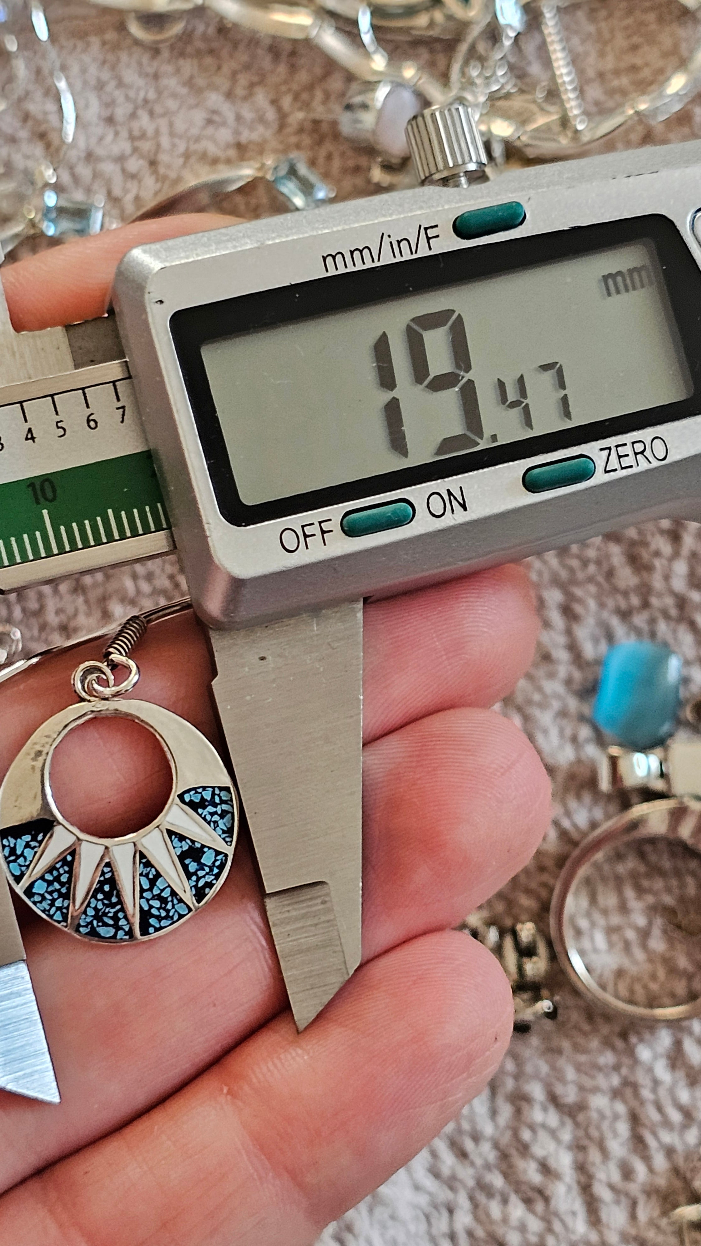 Vintage Taxco 925 Sterling Silver Turquoise Inlay Sunburst Drop Earrings