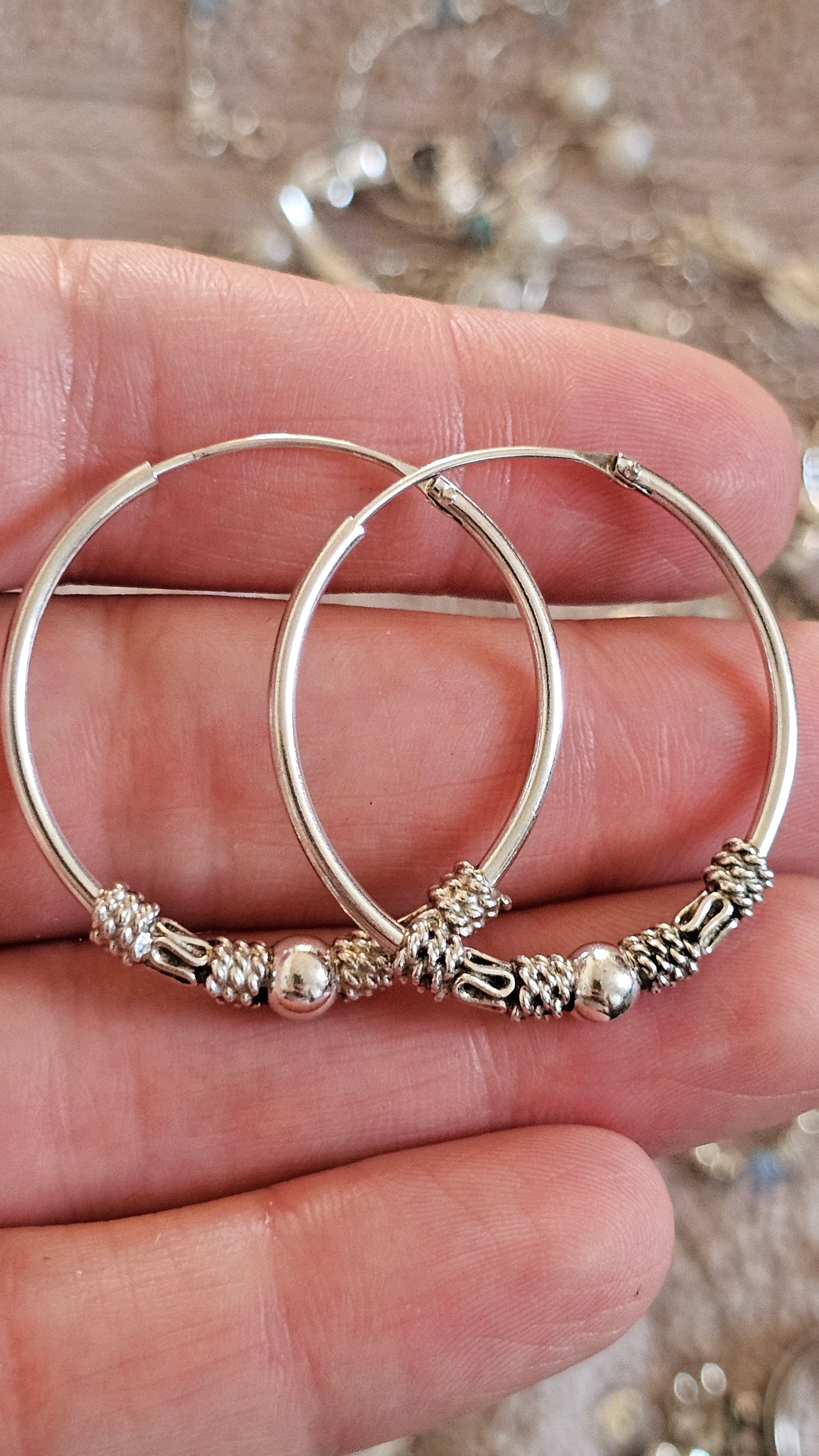 925 Sterling Silver Bali-Style Decorative Hoop Earrings – 34mm