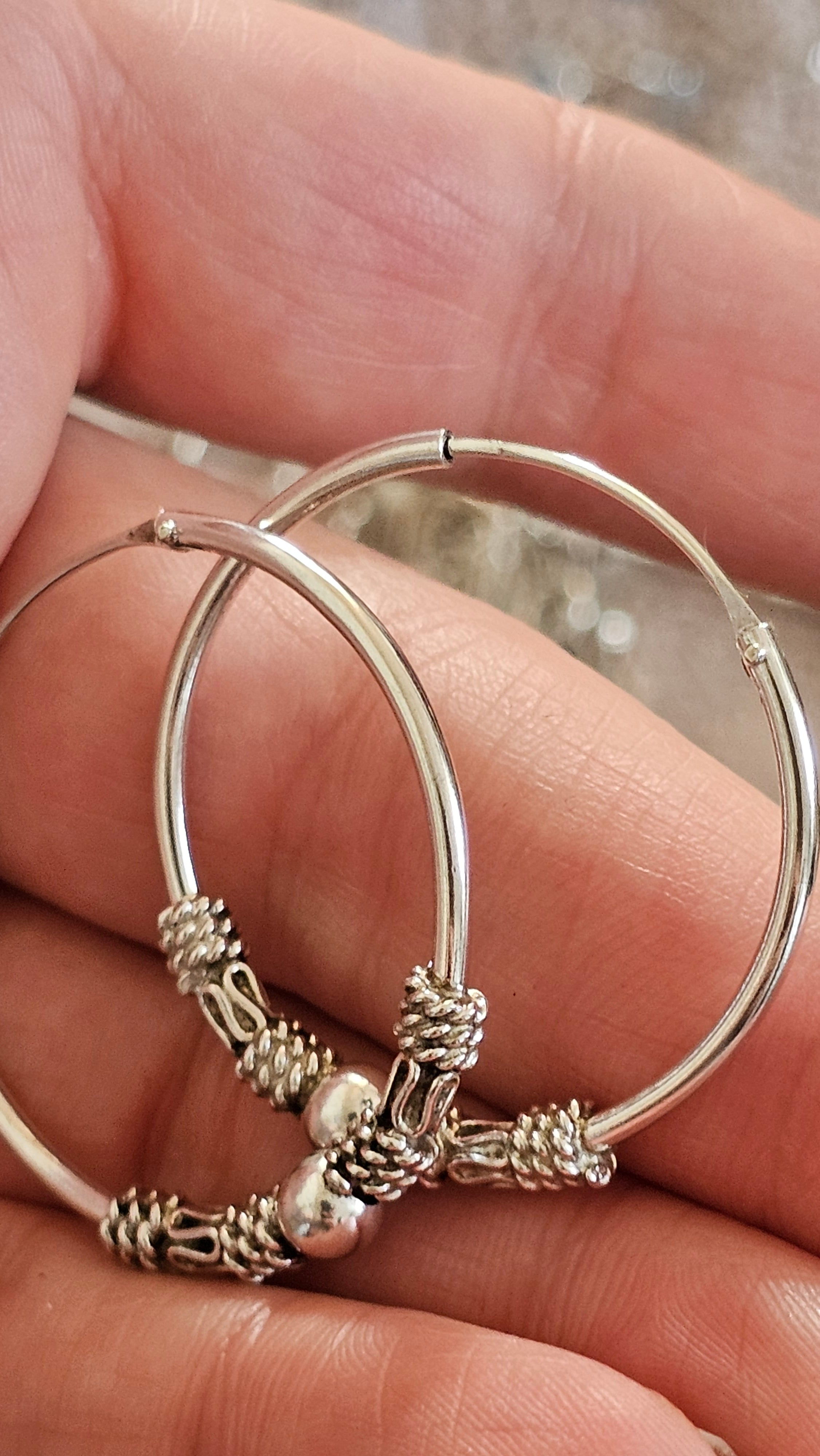 925 Sterling Silver Bali-Style Decorative Hoop Earrings – 34mm