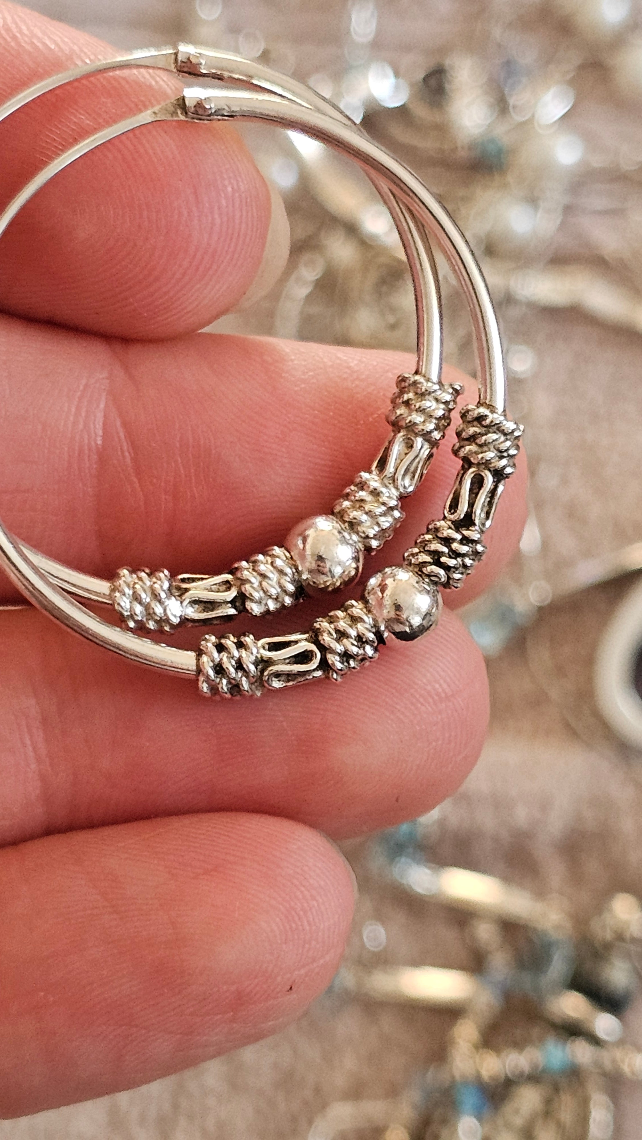 925 Sterling Silver Bali-Style Decorative Hoop Earrings – 34mm