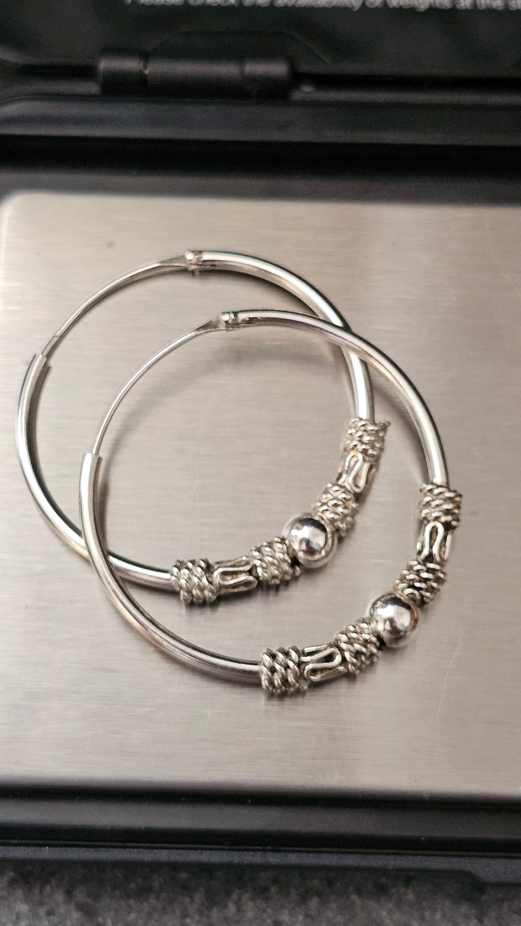 925 Sterling Silver Bali-Style Decorative Hoop Earrings – 34mm