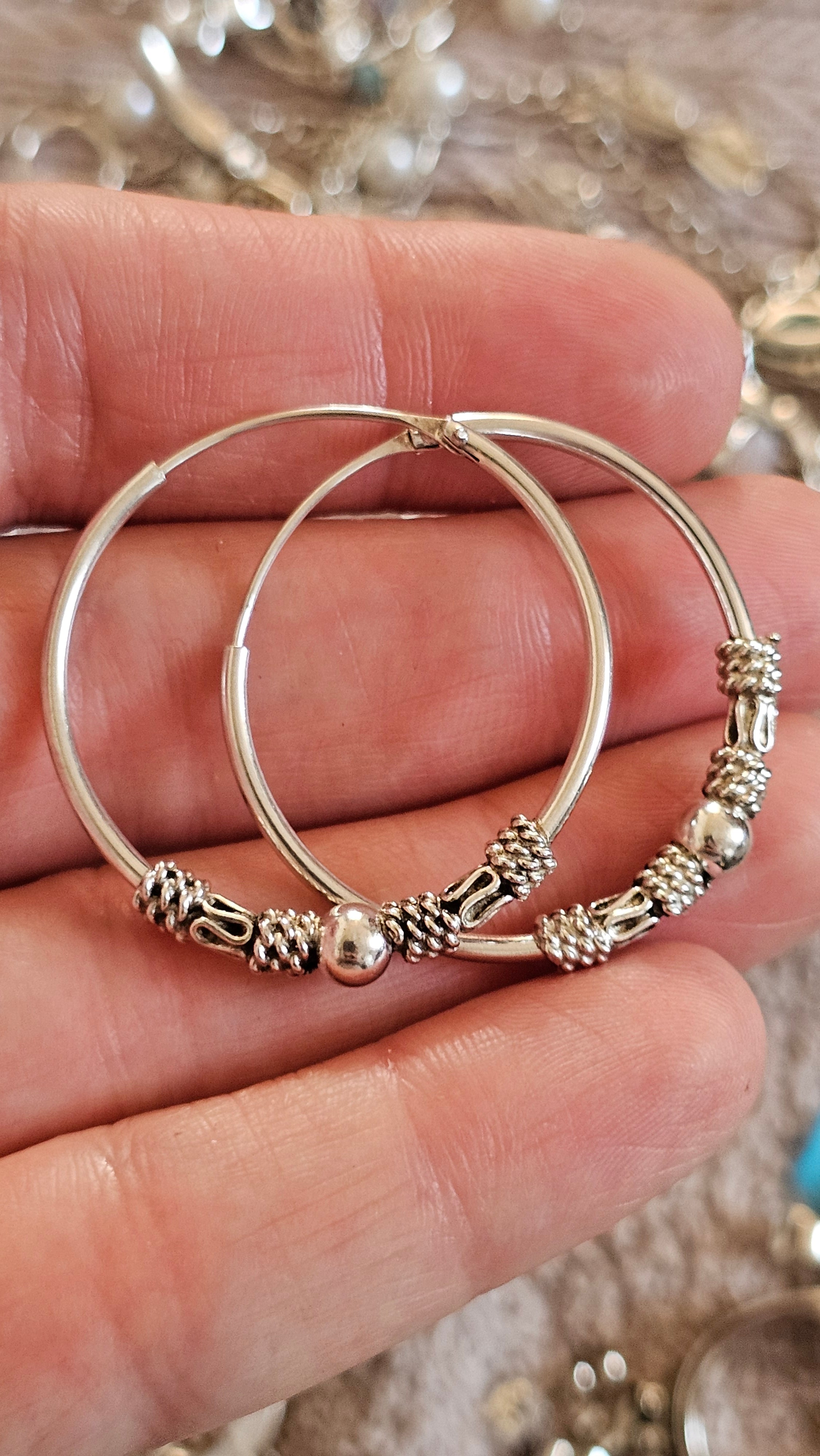 925 Sterling Silver Bali-Style Decorative Hoop Earrings – 34mm