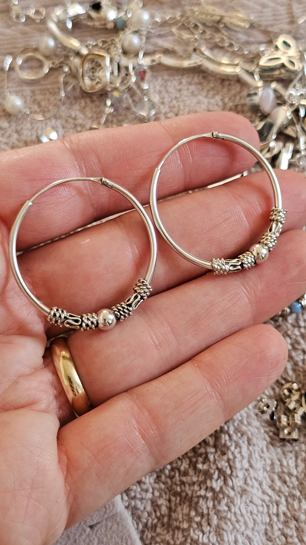 925 Sterling Silver Bali-Style Decorative Hoop Earrings – 34mm
