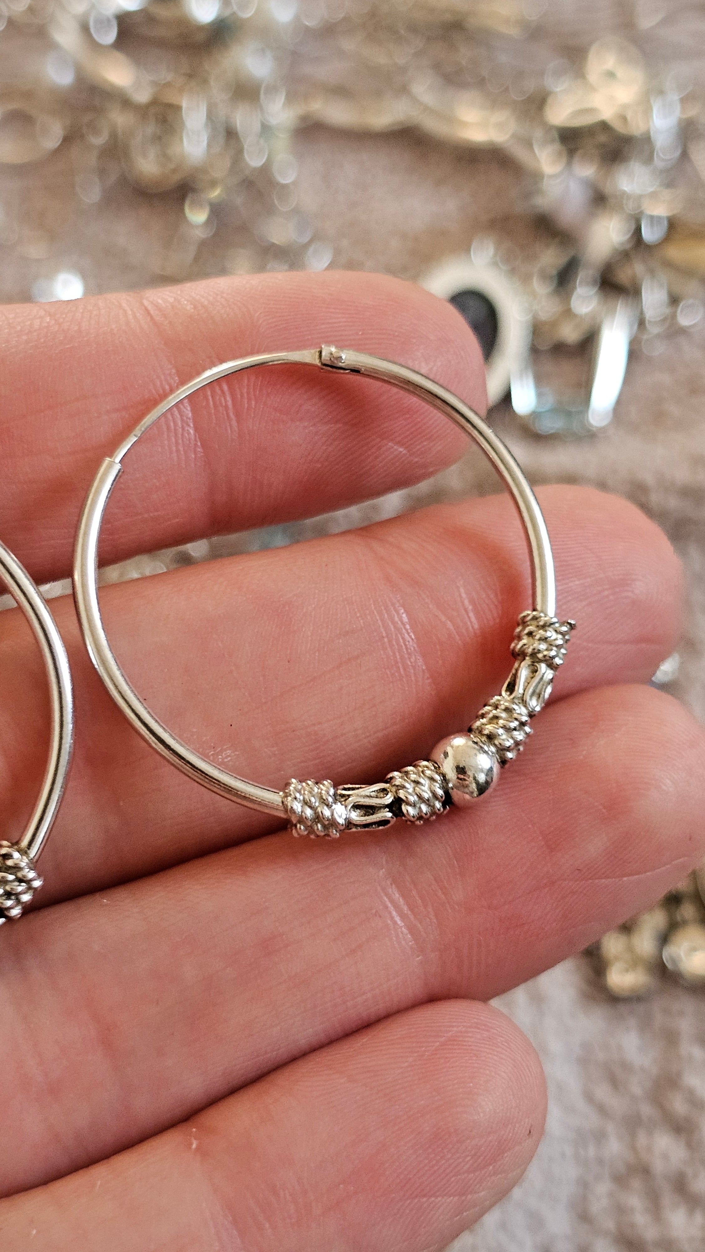 925 Sterling Silver Bali-Style Decorative Hoop Earrings – 34mm