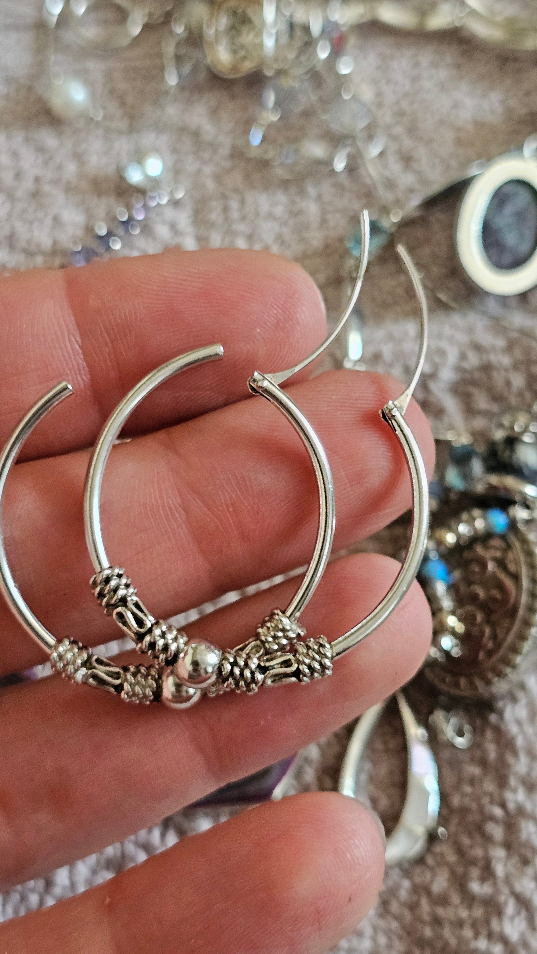 925 Sterling Silver Bali-Style Decorative Hoop Earrings – 34mm