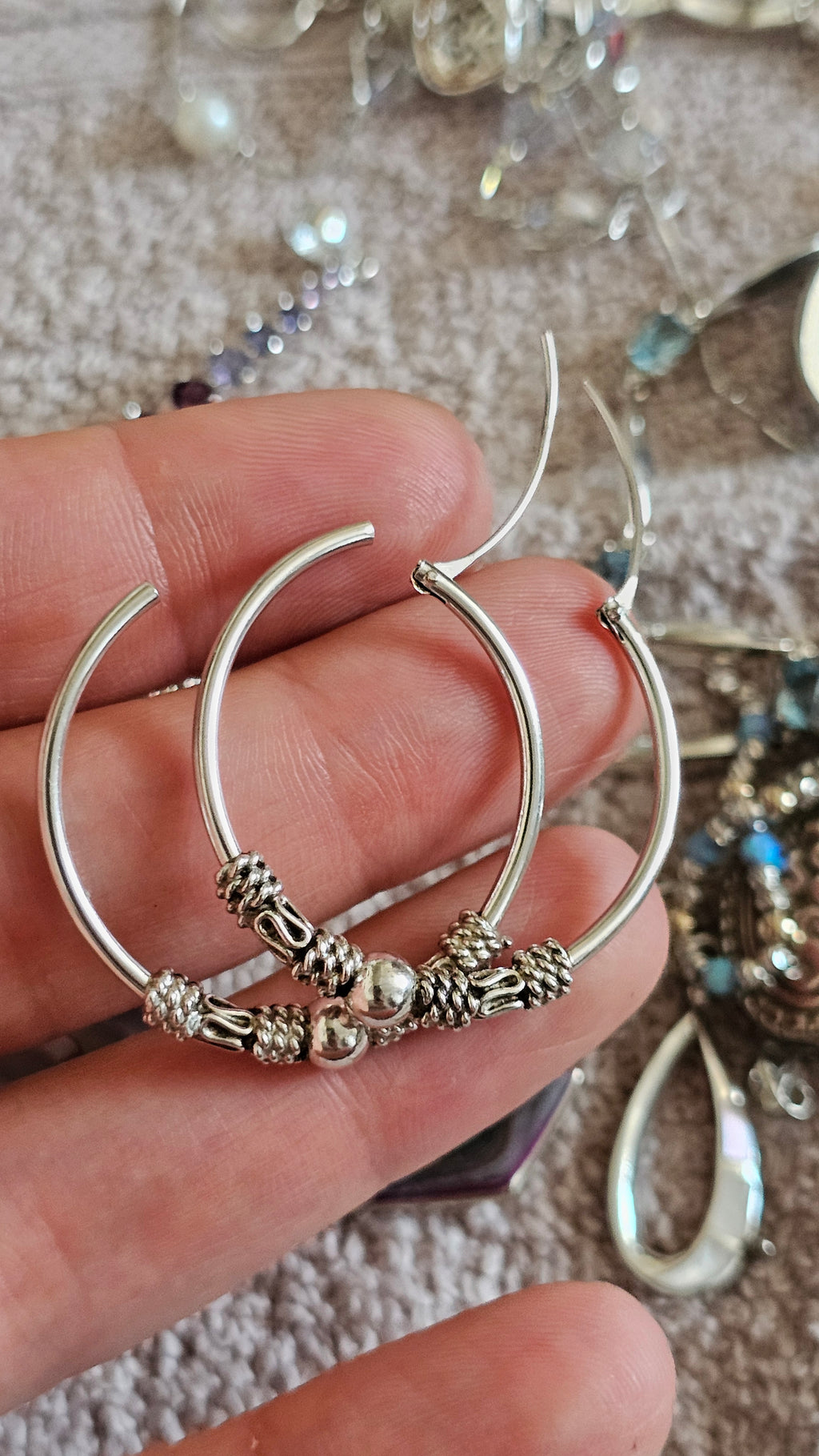 925 Sterling Silver Bali-Style Decorative Hoop Earrings – 34mm