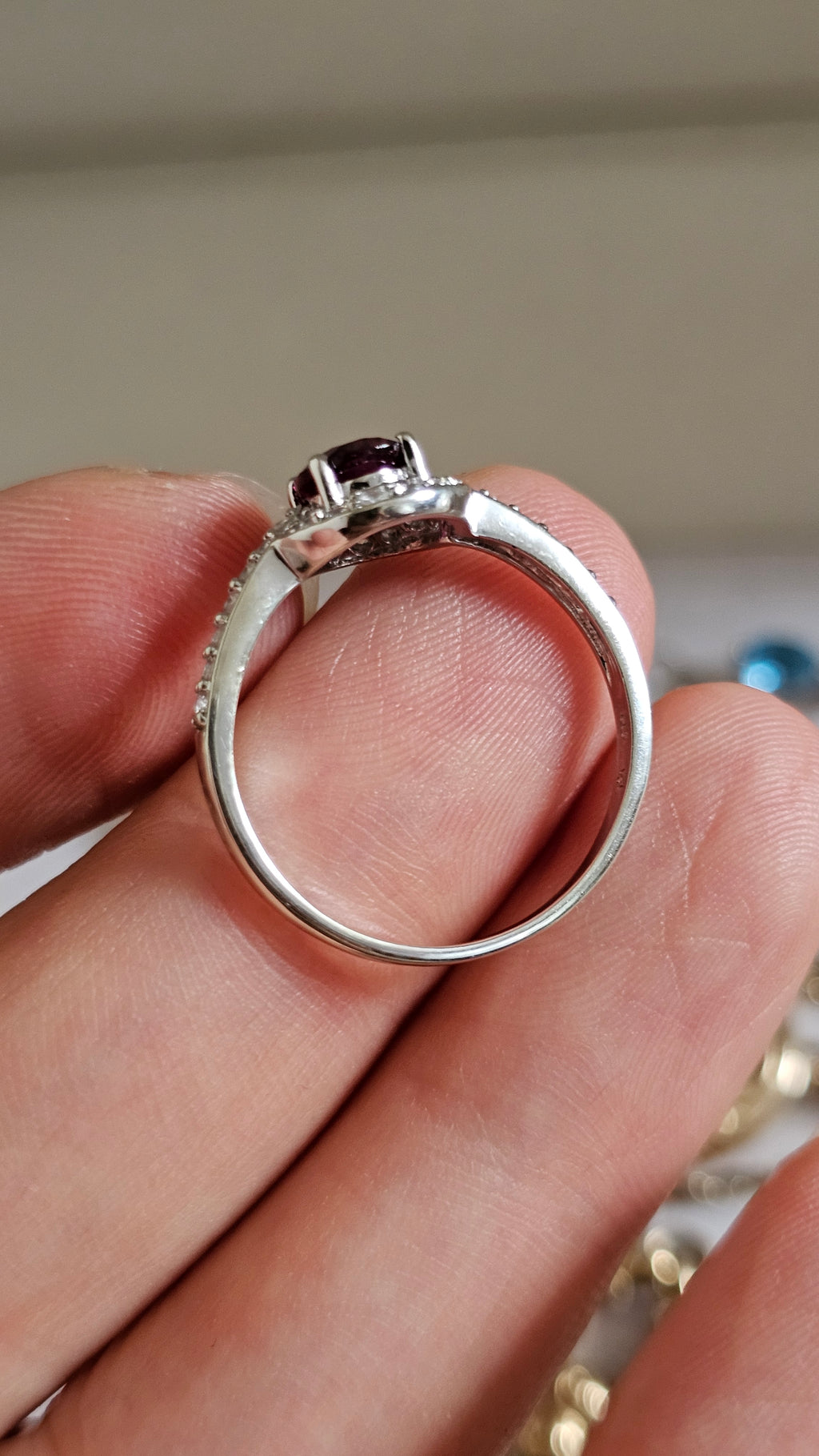 10ct White Gold Rubellite Tourmaline & Zirconia Halo Ring – Size R 1/2