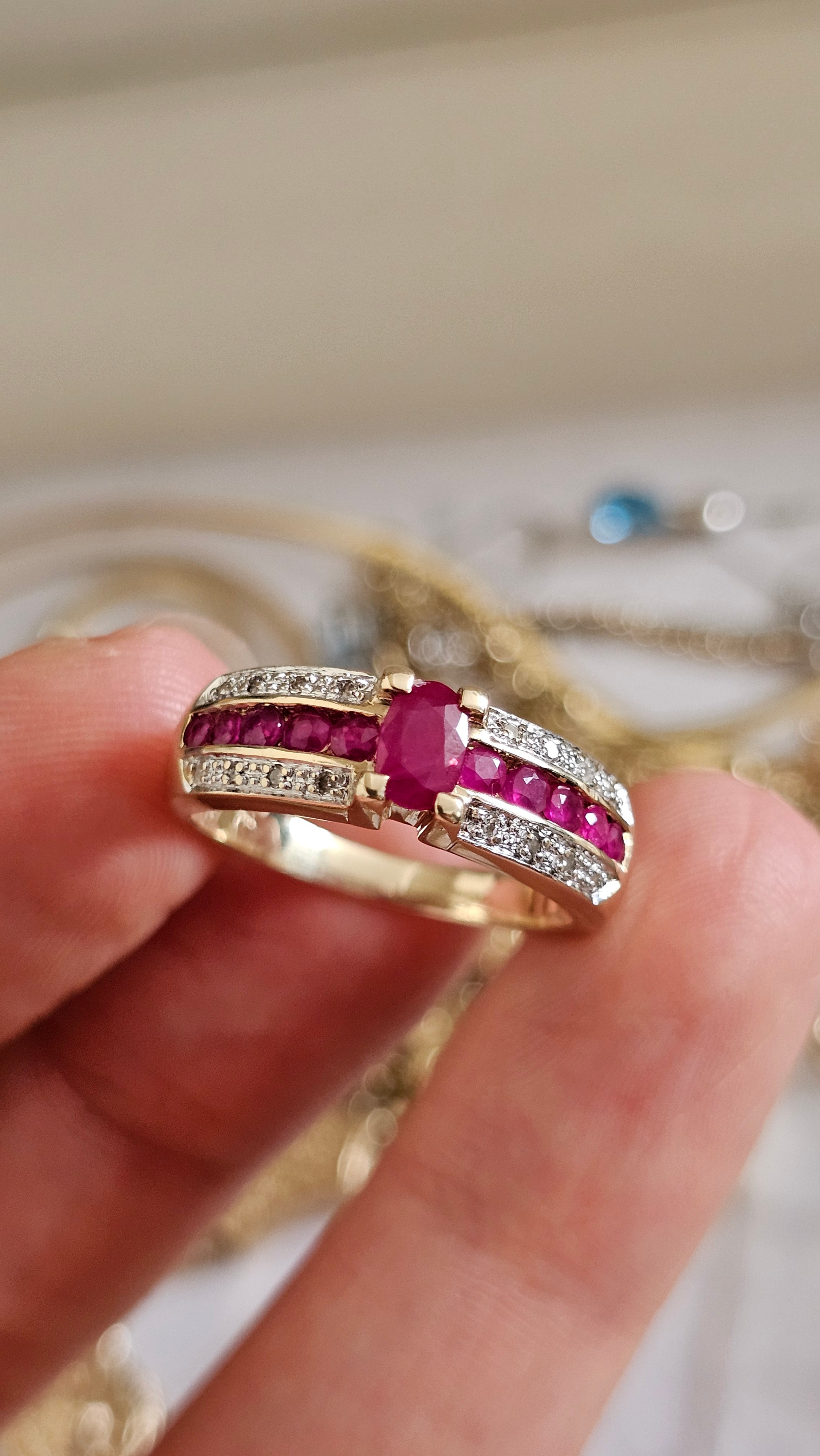 9ct Yellow Gold Ruby and Diamond Ring , size R 1/2  , 4.78 grams
