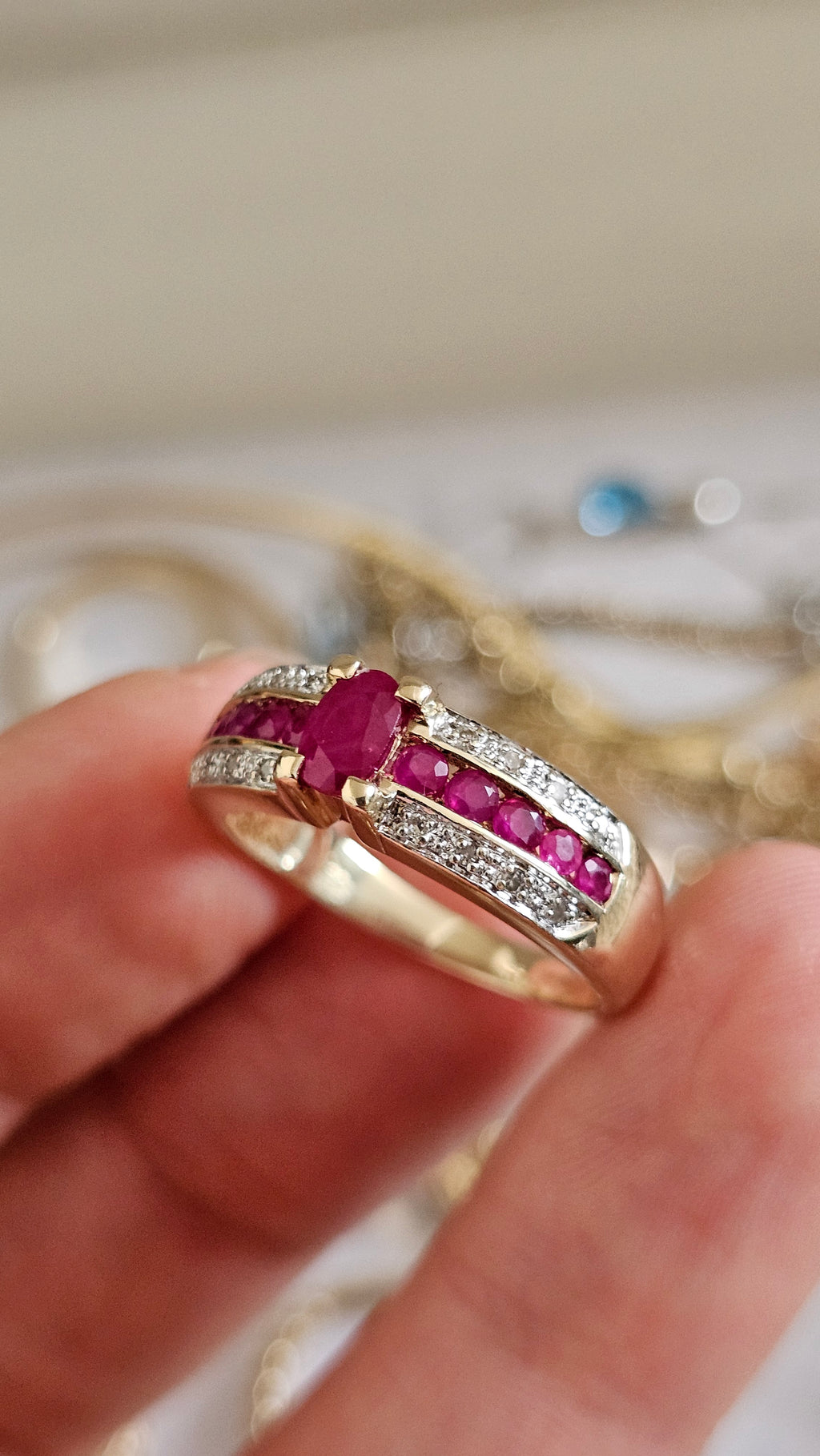 9ct Yellow Gold Ruby and Diamond Ring , size R 1/2  , 4.78 grams