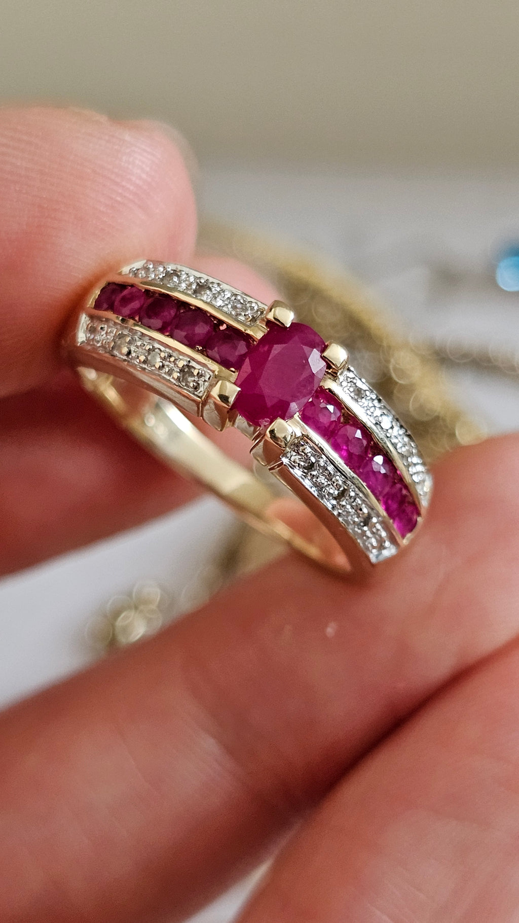 9ct Yellow Gold Ruby and Diamond Ring , size R 1/2  , 4.78 grams
