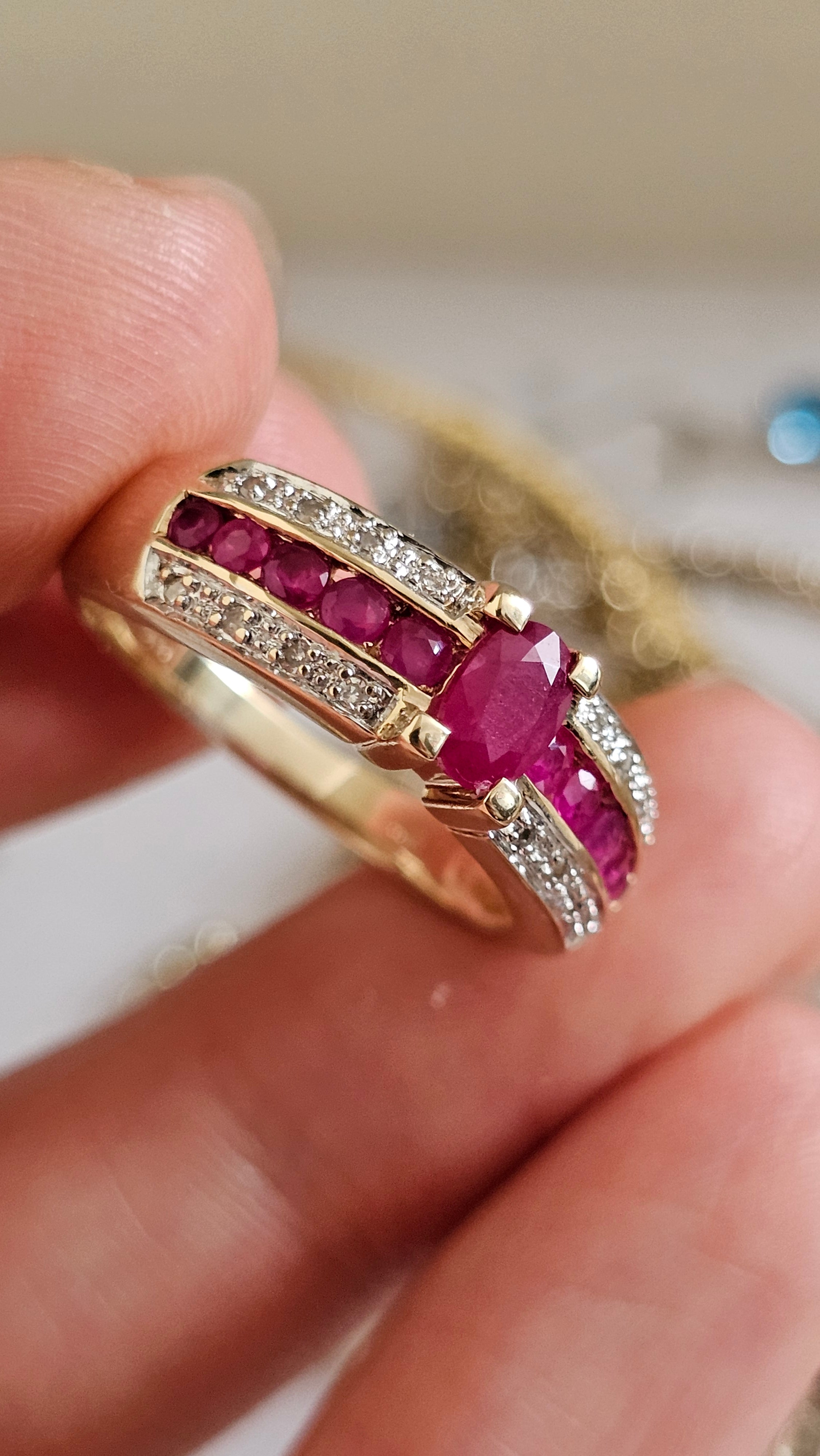 9ct Yellow Gold Ruby and Diamond Ring , size R 1/2  , 4.78 grams
