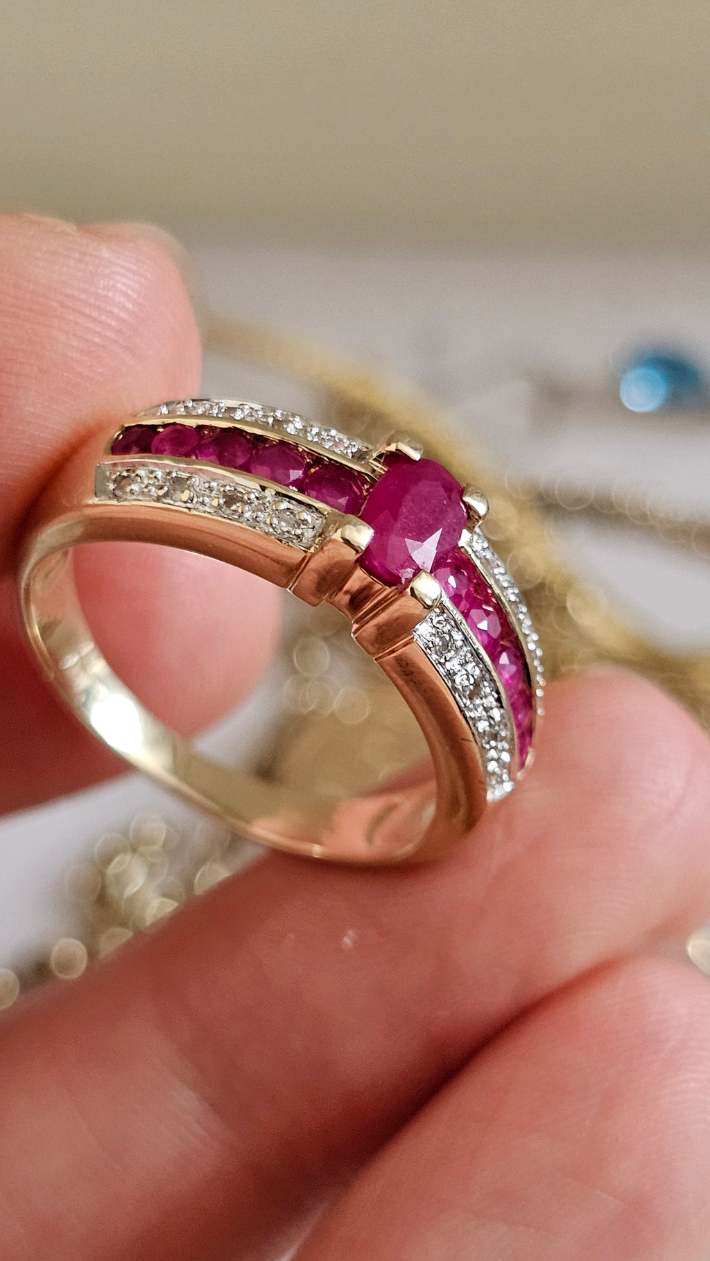 9ct Yellow Gold Ruby and Diamond Ring , size R 1/2  , 4.78 grams