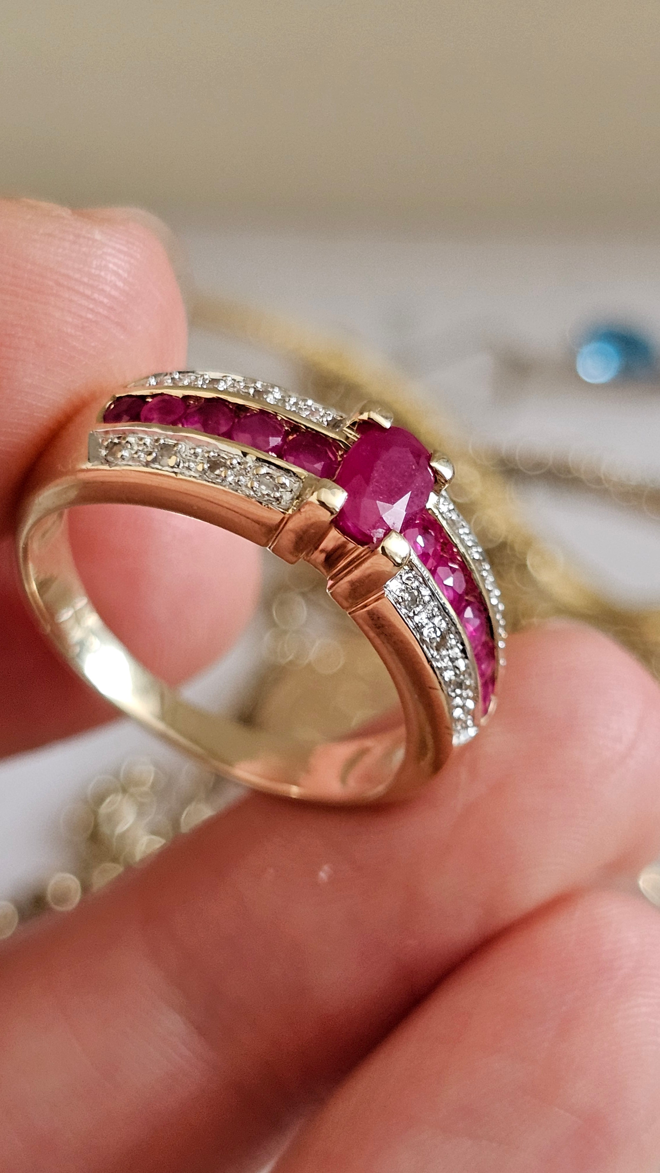 9ct Yellow Gold Ruby and Diamond Ring , size R 1/2  , 4.78 grams