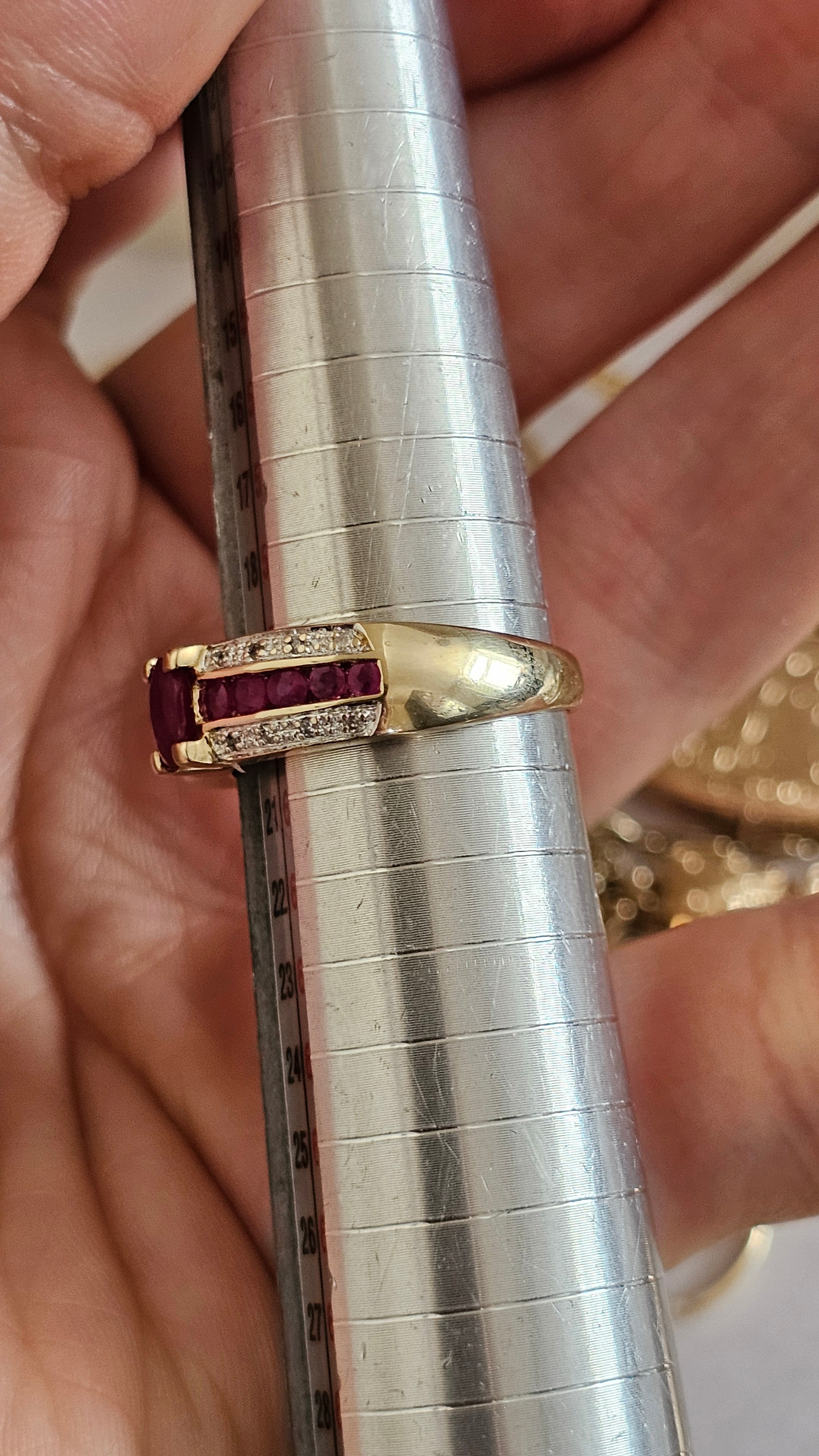 9ct Yellow Gold Ruby and Diamond Ring , size R 1/2  , 4.78 grams