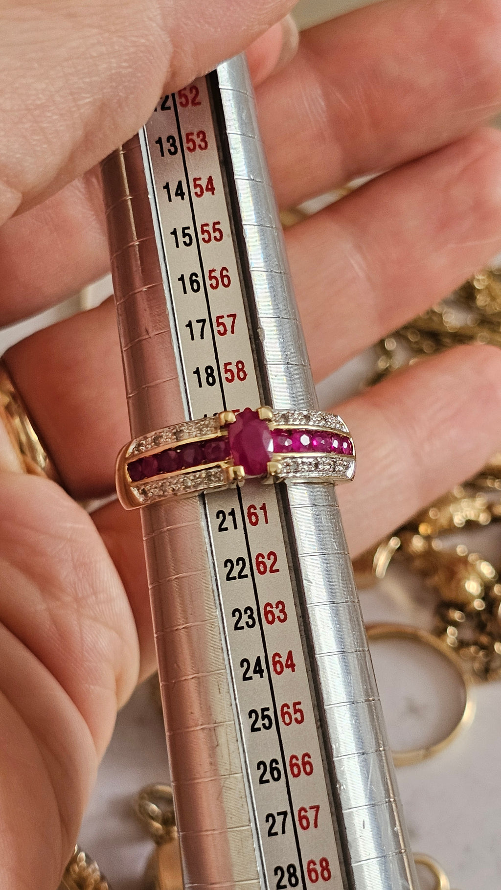 9ct Yellow Gold Ruby and Diamond Ring , size R 1/2  , 4.78 grams