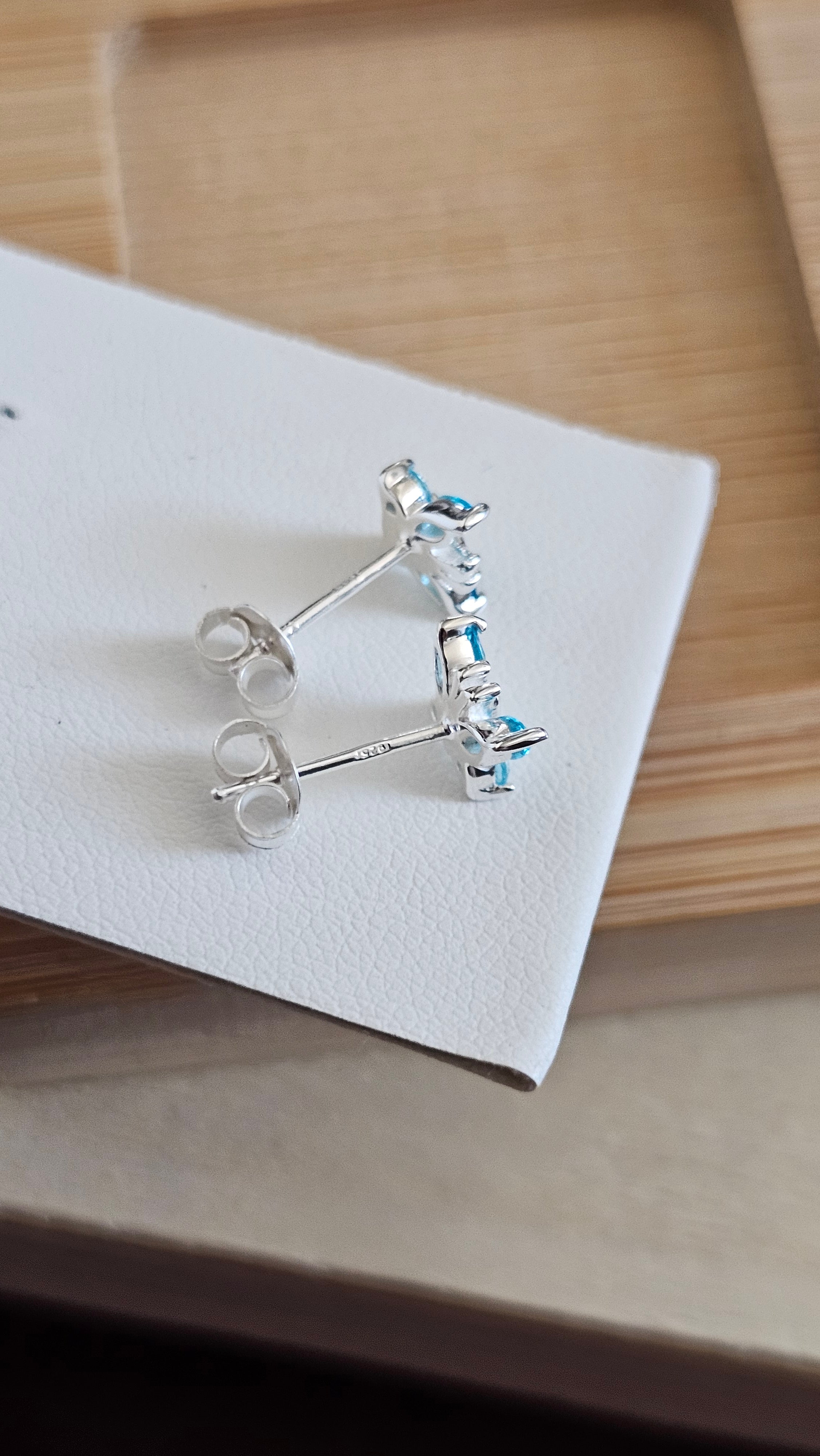 Dainty 925 Sterling Silver Blue CZ Butterfly Stud Earrings
